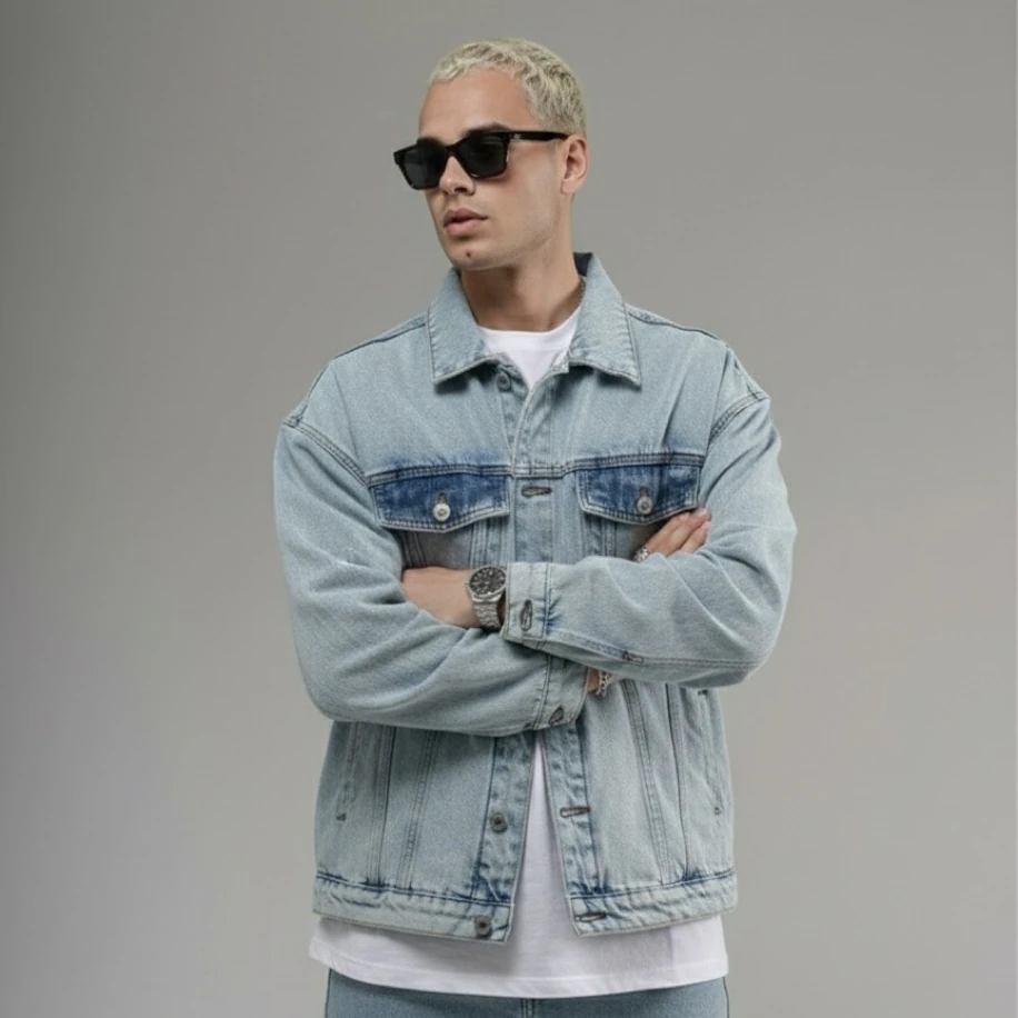 UNISEX BUZ MAVİSİ OVERSİZE JEANS KOT CEKET