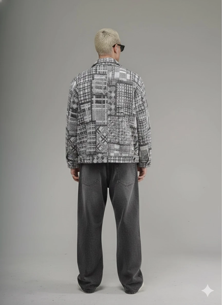 OVERSİZE KUMAŞ DESENLİ  ODUNCU GÖMLEK 