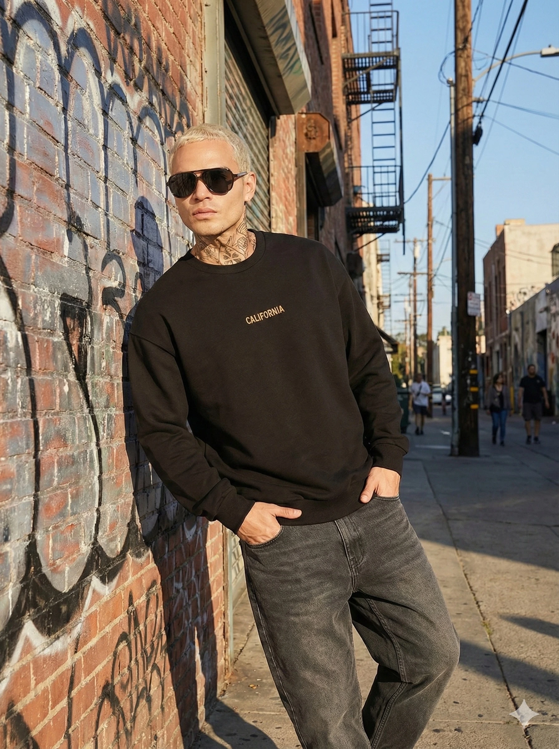 UNISEX SİYAH SIRT BASKILI  OVERSİZE SWEATSHİRT