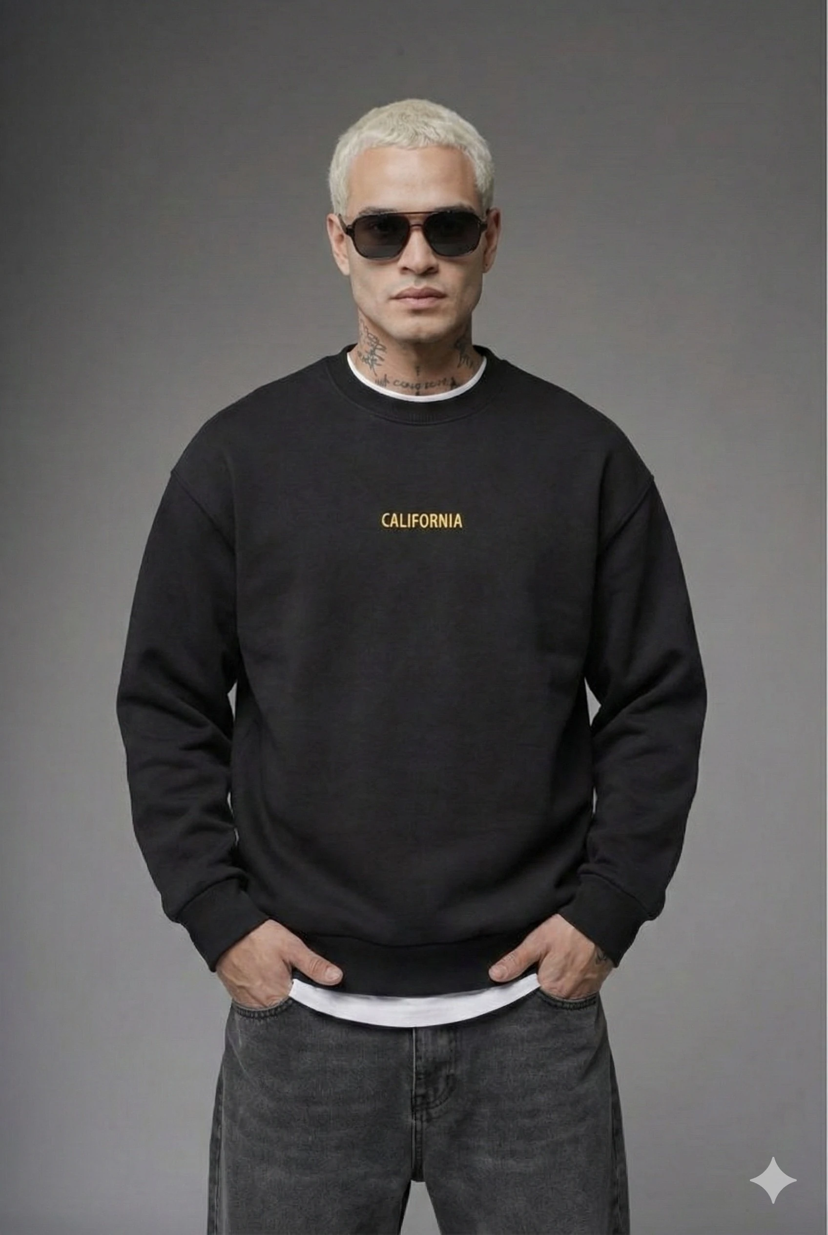 UNISEX SİYAH SIRT BASKILI  OVERSİZE SWEATSHİRT