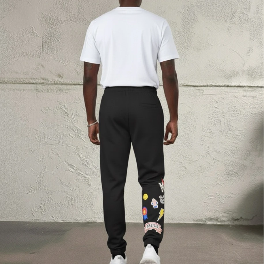 UNISEX SİYAH  BASKILI OVERSİZE EŞOFMAN ALTI