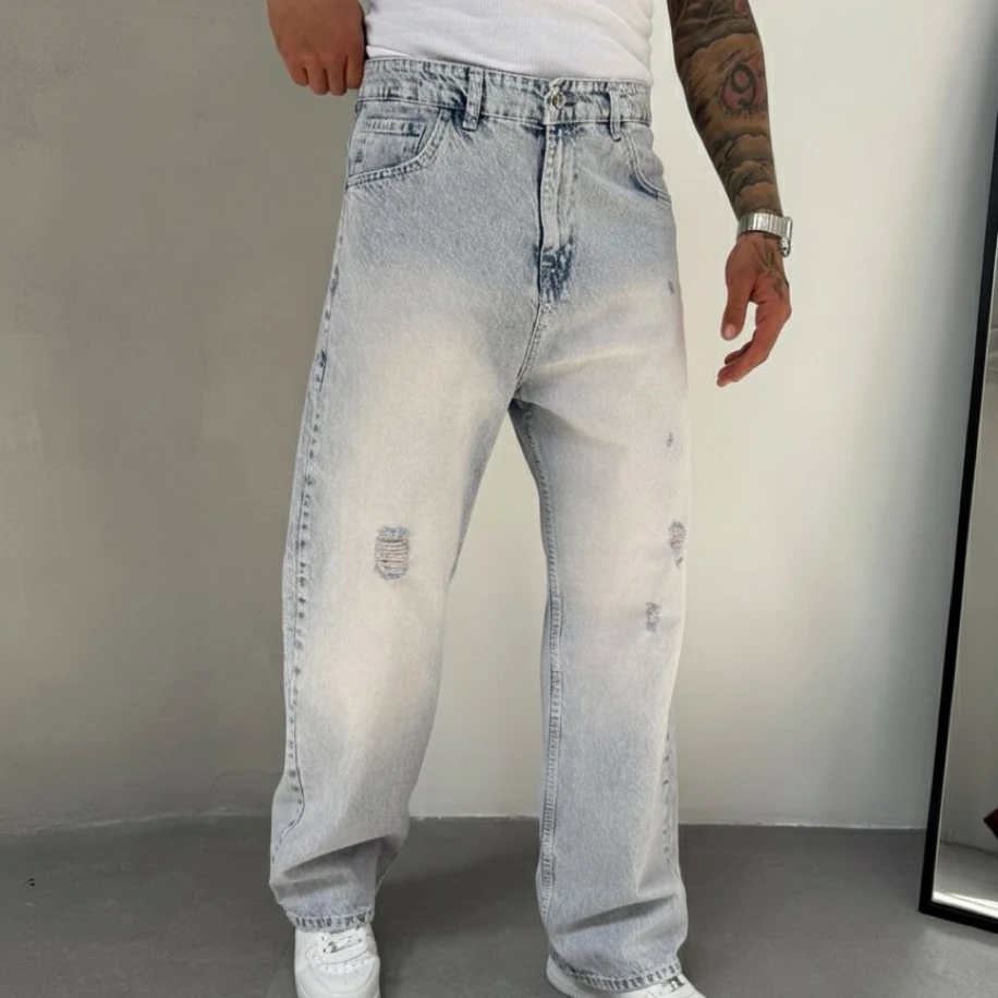 BUZ MAVİSİ RENK RELAX BAGGY JEANS PANTOLON