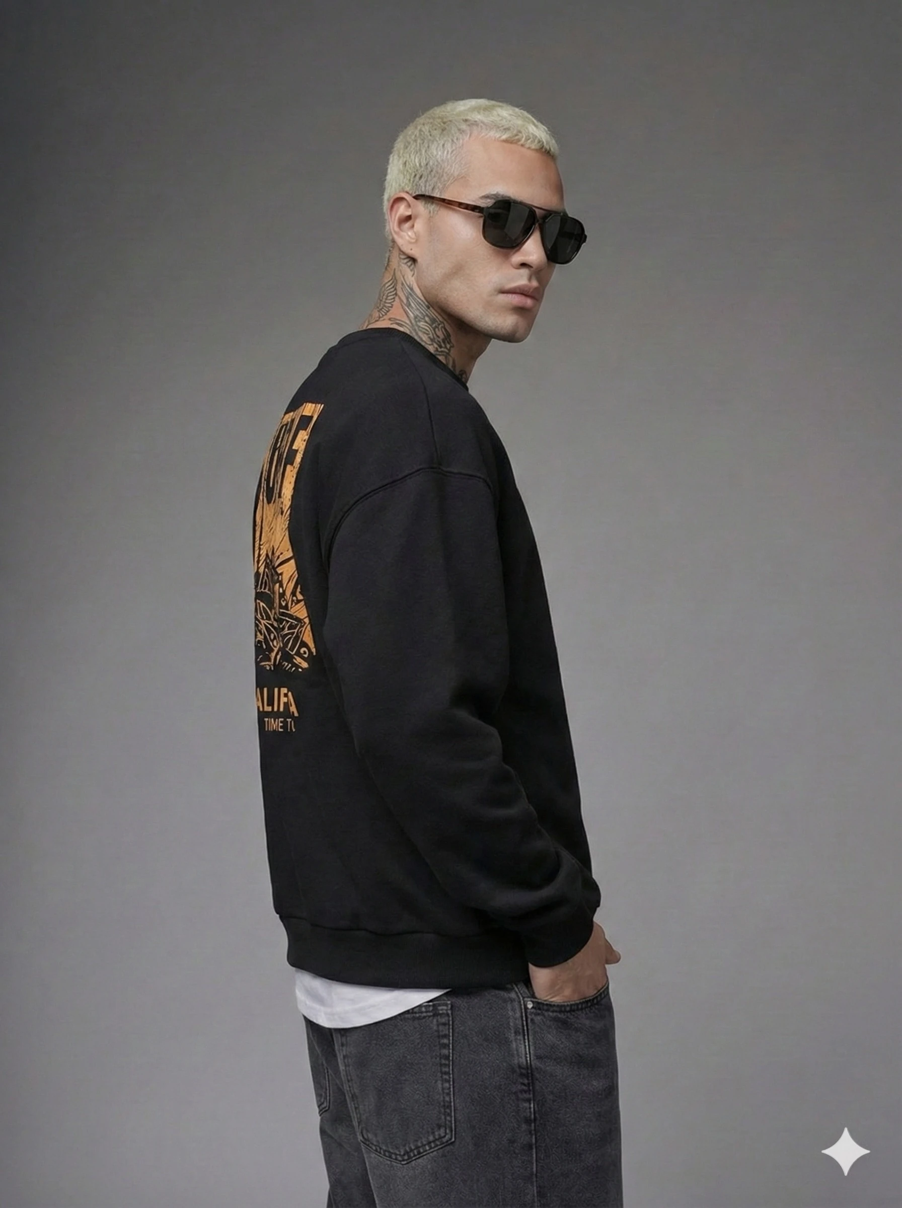 UNISEX SİYAH SIRT BASKILI  OVERSİZE SWEATSHİRT