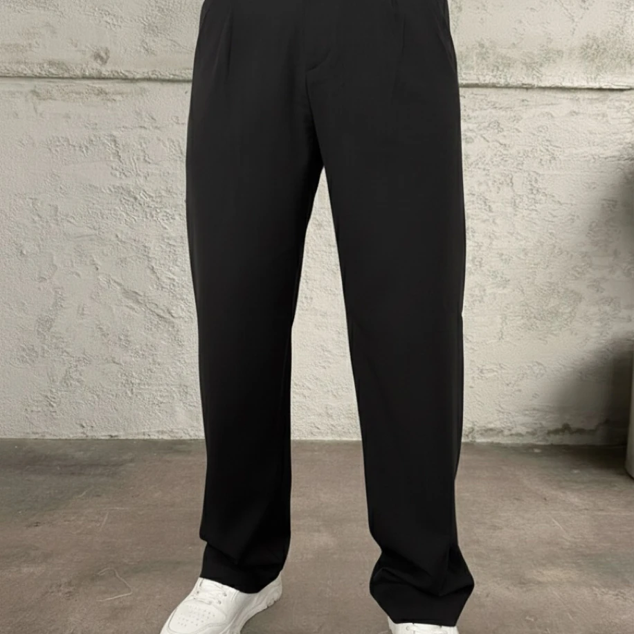 SİYAH RENK  FİTİLLİ BAGGY KUMAŞ PANTOLON