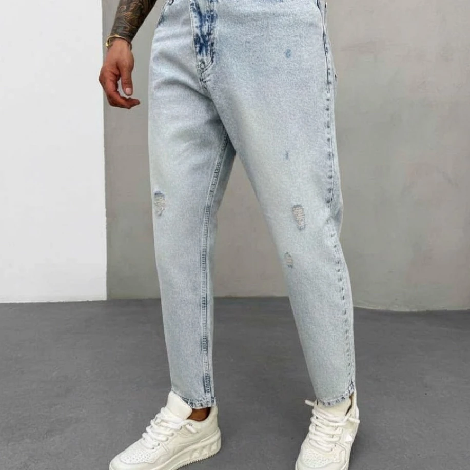 BUZ MAVİSİ RENK BOYFRİEND JEANS PANTOLON