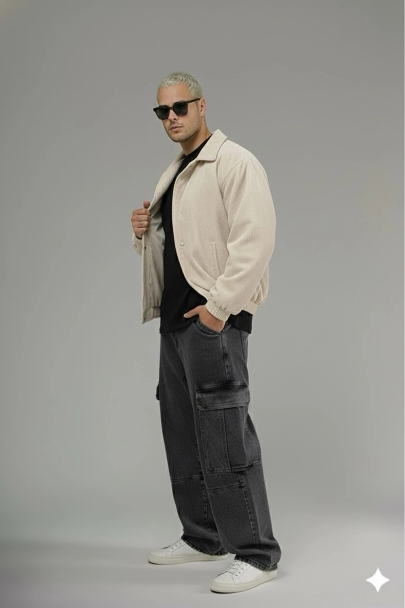 UNİSEX OVERSİZE BEJ RENGİ BOMBER KADİFE CEKET  