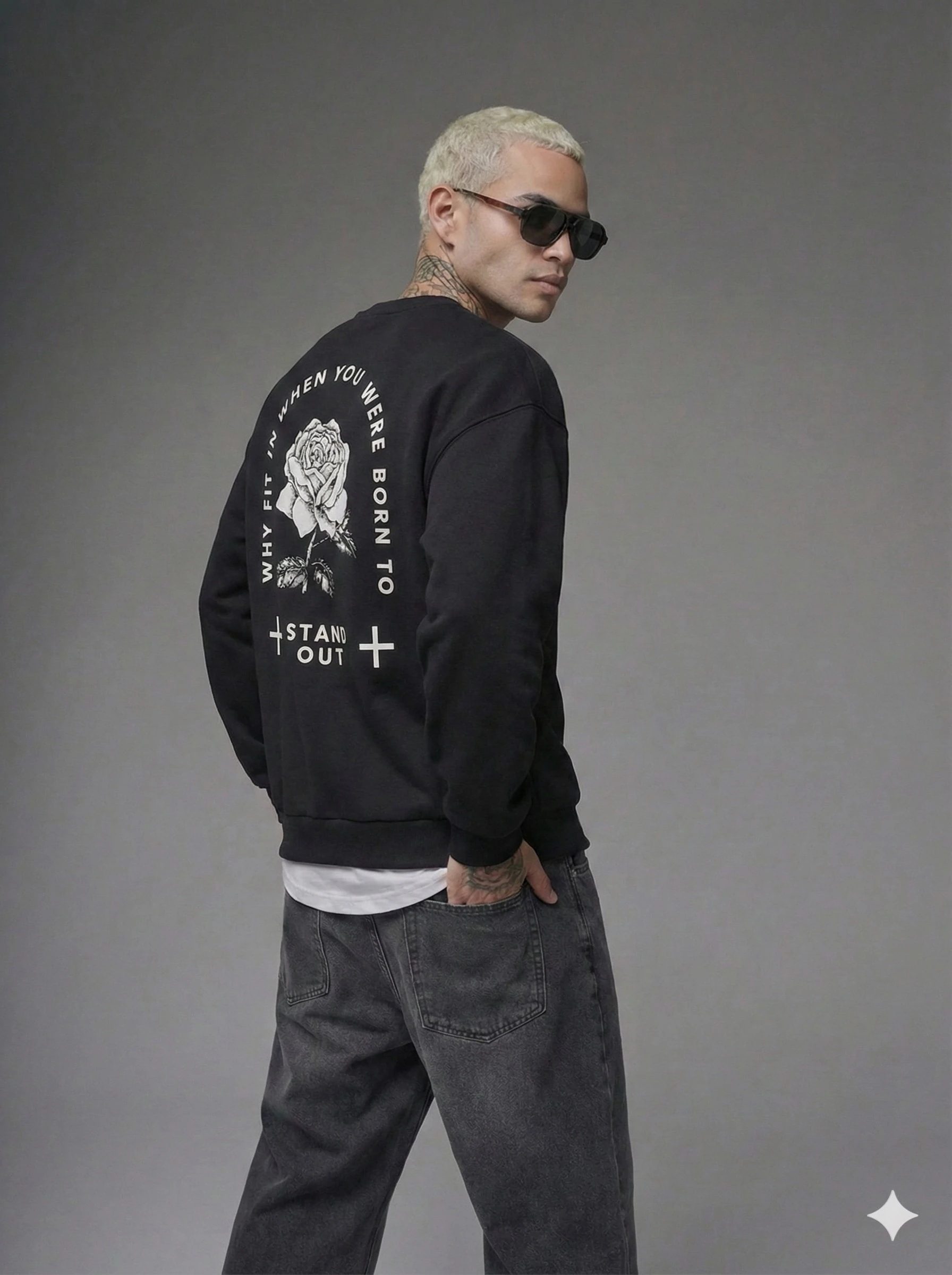 UNISEX LACİVER SIRT BASKILI  OVERSİZE SWEATSHİRT