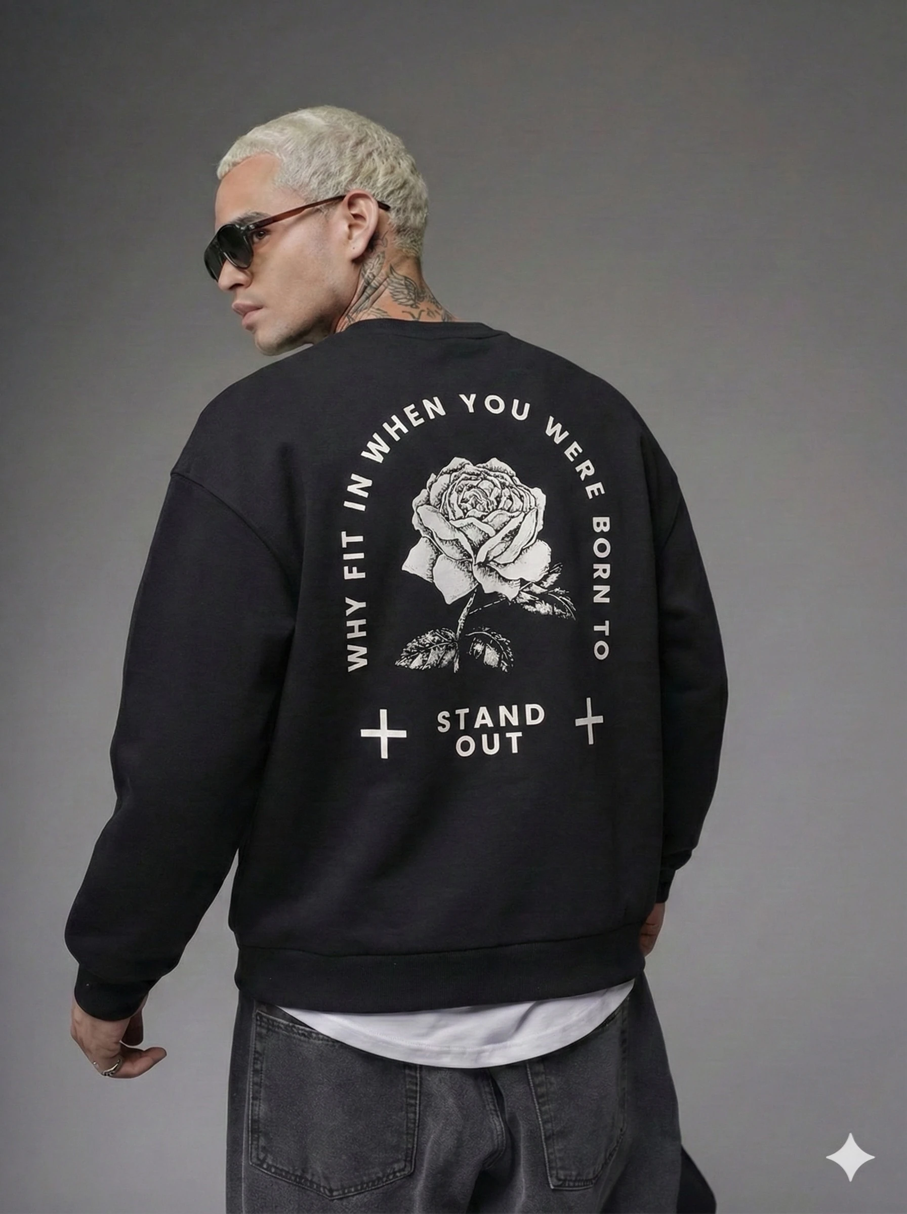 UNISEX LACİVER SIRT BASKILI  OVERSİZE SWEATSHİRT