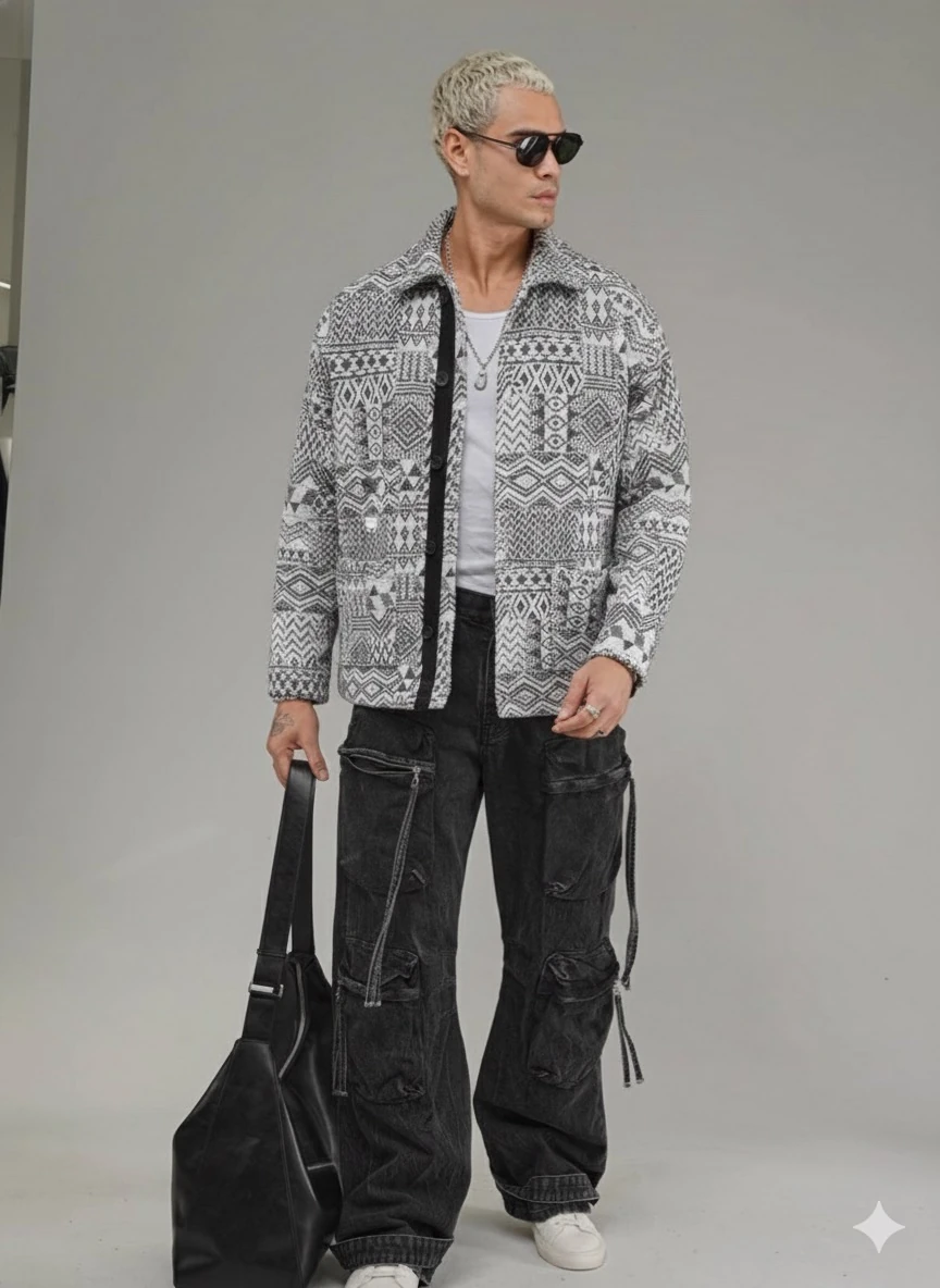 OVERSİZE KUMAŞ DESENLİ  ODUNCU GÖMLEK