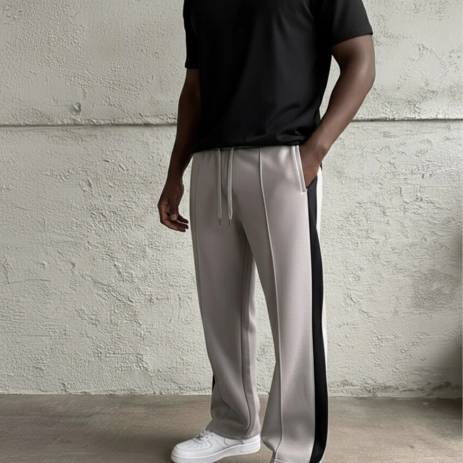 UNISEX METALİK GRİ TEK SİYAH ŞERİTLİ  BAGGY EŞOFMAN ALTI