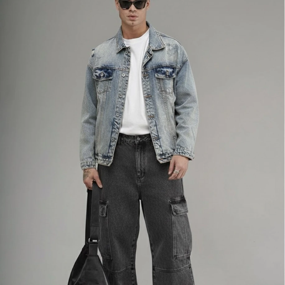 UNISEX BEJ OVERSİZE JEANS KOT CEKET