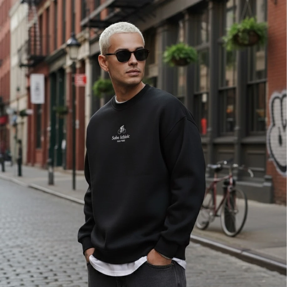 UNISEX SİYAH ÖN MİNİMAL NAKIŞLI YAZI İŞLEMELİ   OVERSİZE SWEATSHİRT