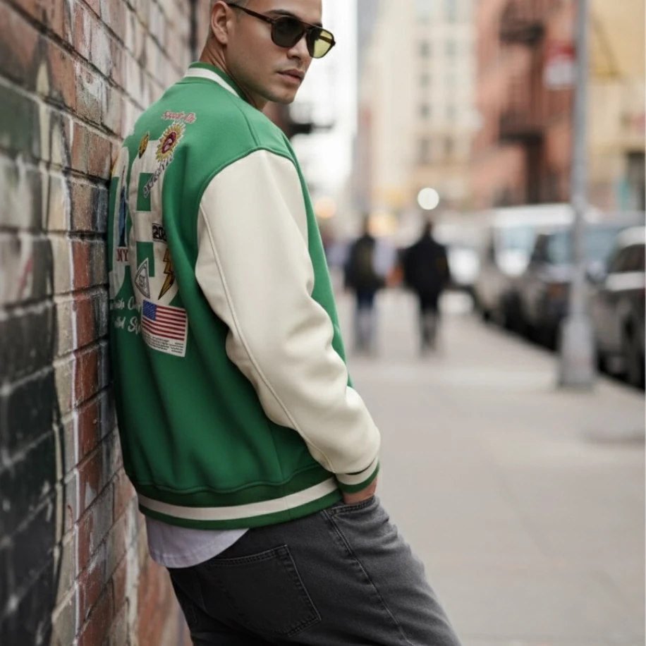 UNISEX YEŞİL SIRT BASKILI OVERSİZE KOLEJ CEKET