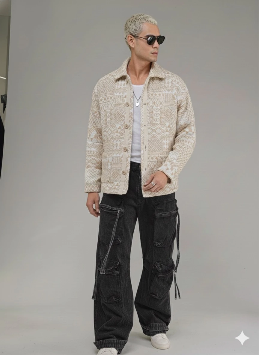 OVERSİZE KUMAŞ DESENLİ  ODUNCU GÖMLEK