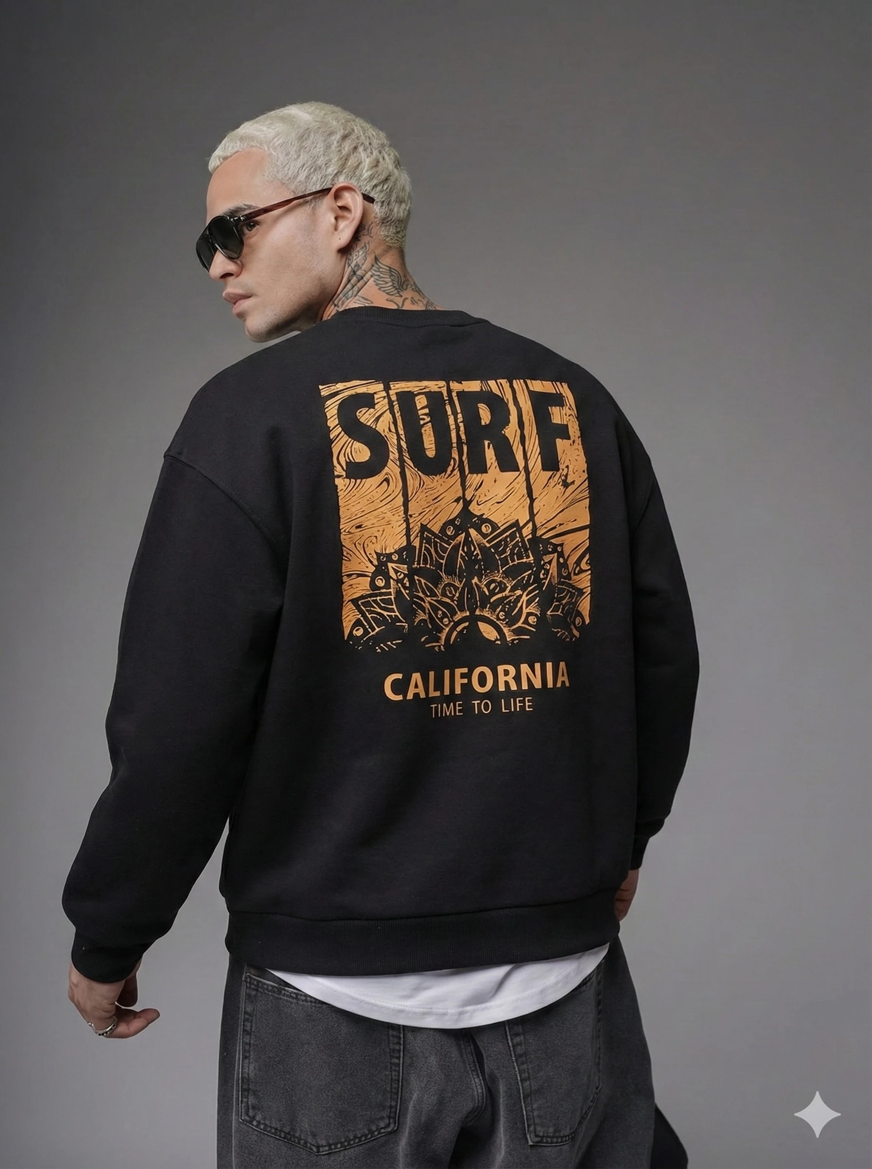 UNISEX SİYAH SIRT BASKILI  OVERSİZE SWEATSHİRT