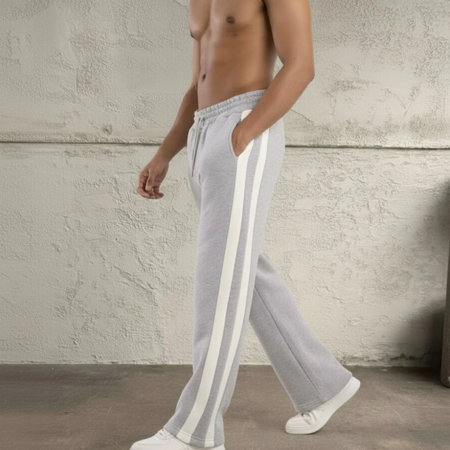 UNISEX GRİ ÇİFT BEYAZ ŞERİTLİ  BAGGY EŞOFMAN ALTI