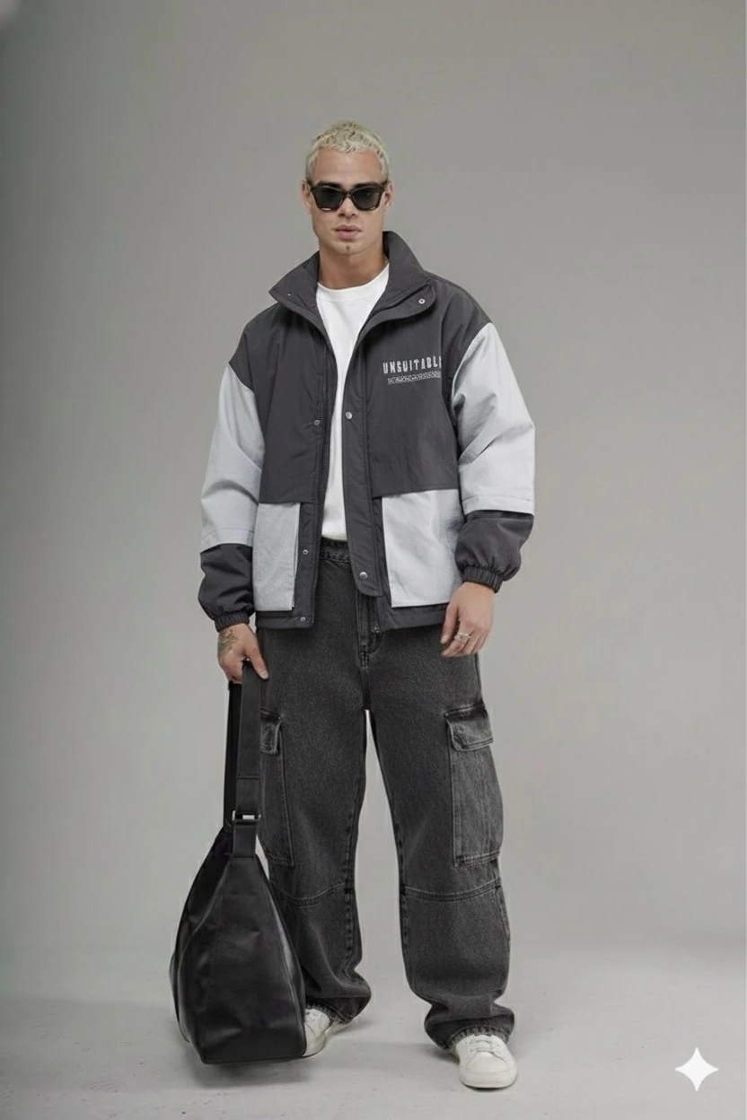 UNİSEX ANTRASİT RENK VİNTAGE OVERSİZE CEKET 