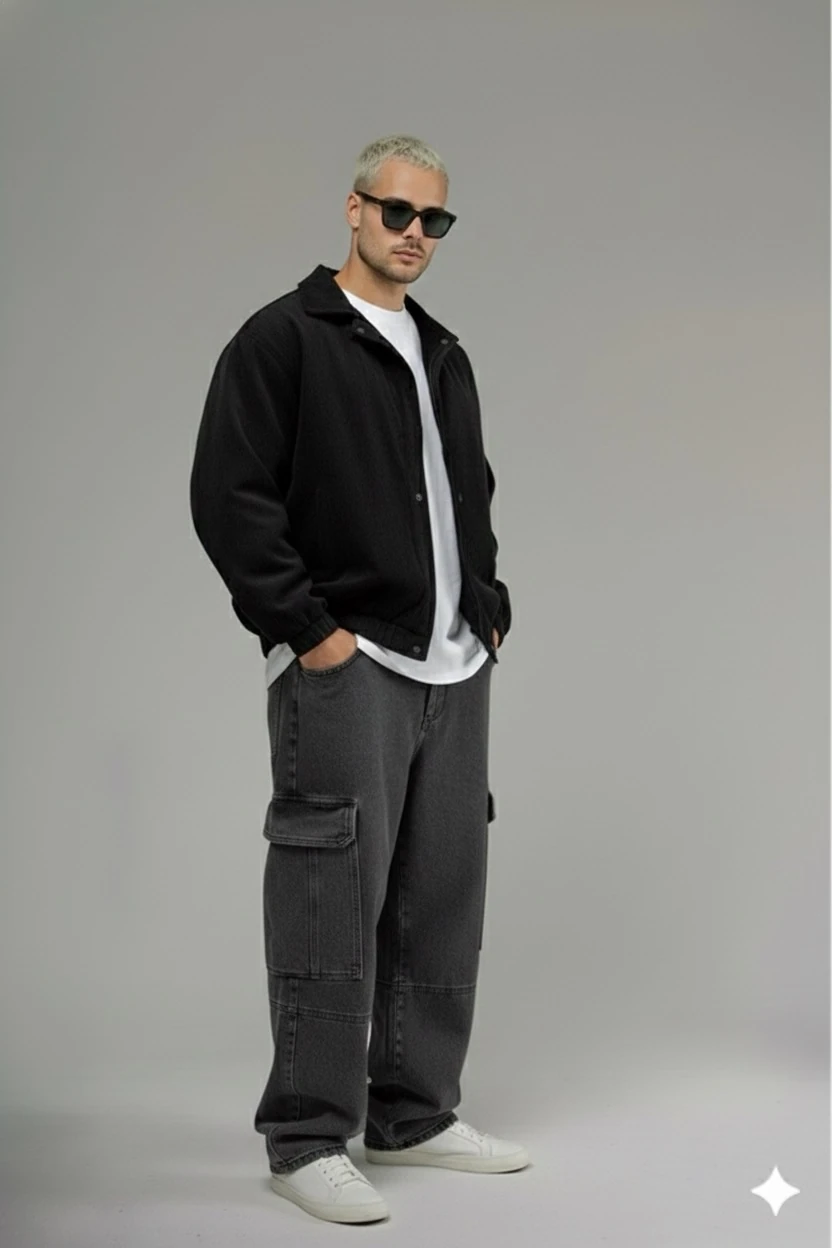 UNİSEX OVERSİZE SİYAH RENK  BOMBER KADİFE CEKET    