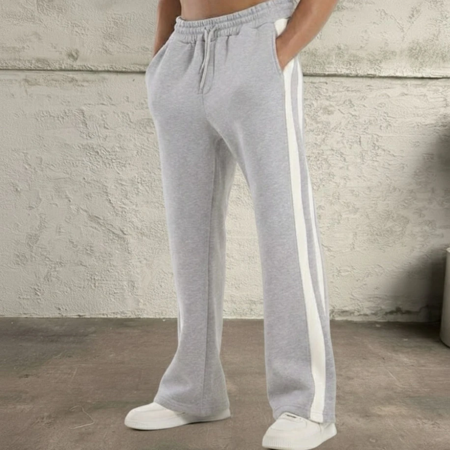 UNISEX GRİ ÇİFT BEYAZ ŞERİTLİ  BAGGY EŞOFMAN ALTI