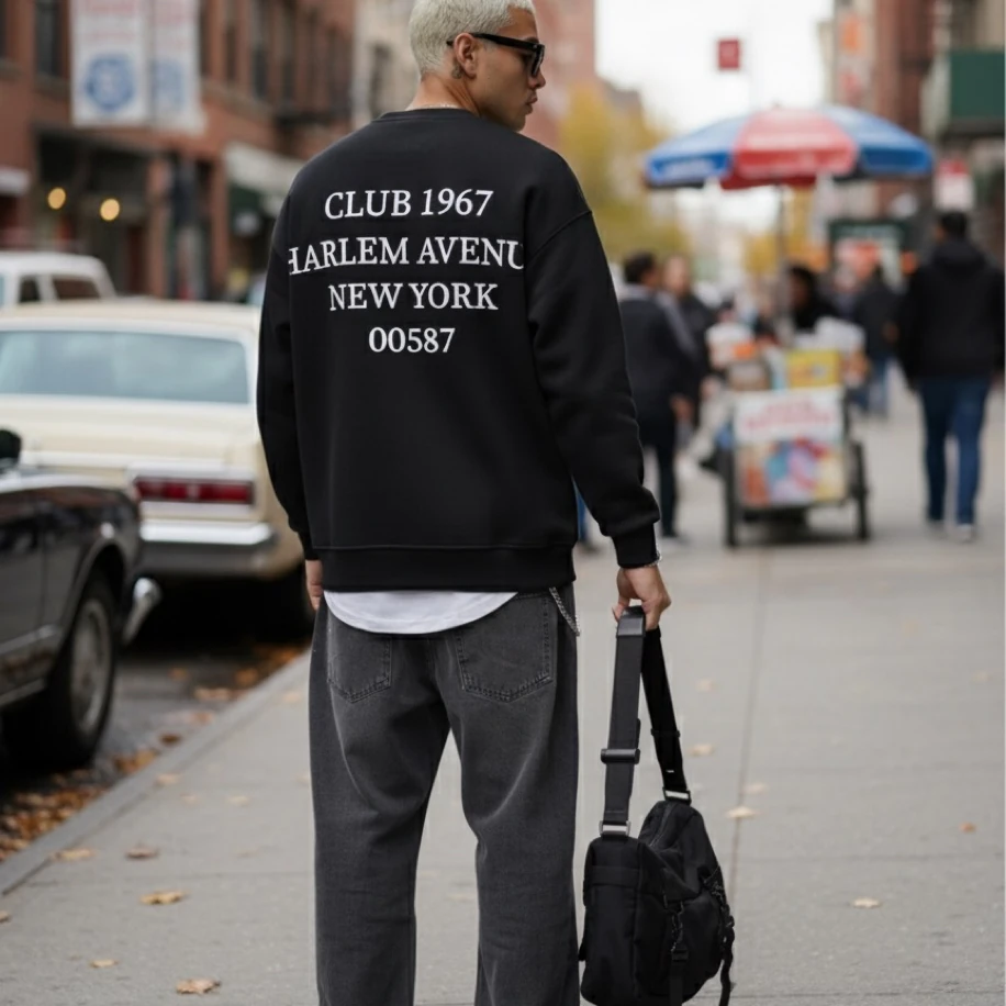 UNISEX SİYAH SIRT YAZI BASKILI  OVERSİZE SWEATSHİRT