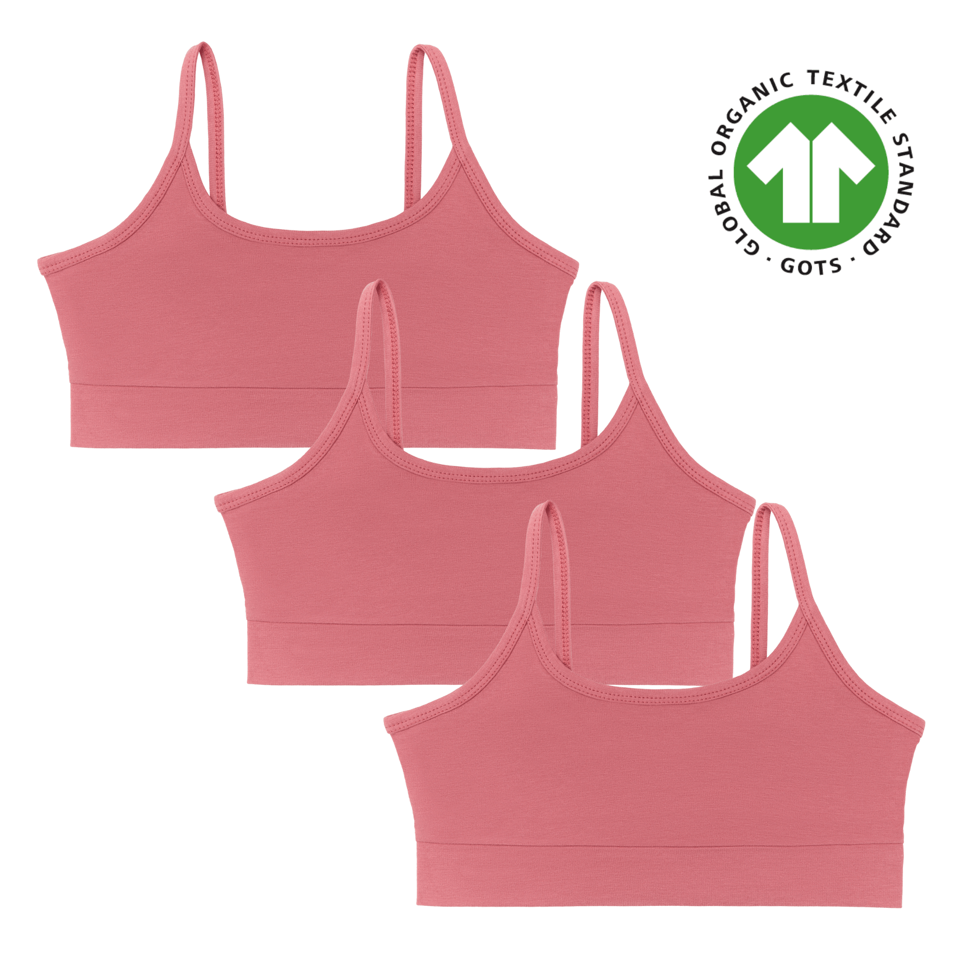 Kız Çocuk Organik Pamuklu Bustiyer – GOTS Sertifikalı 3'lü Paket - Verblühte Rose