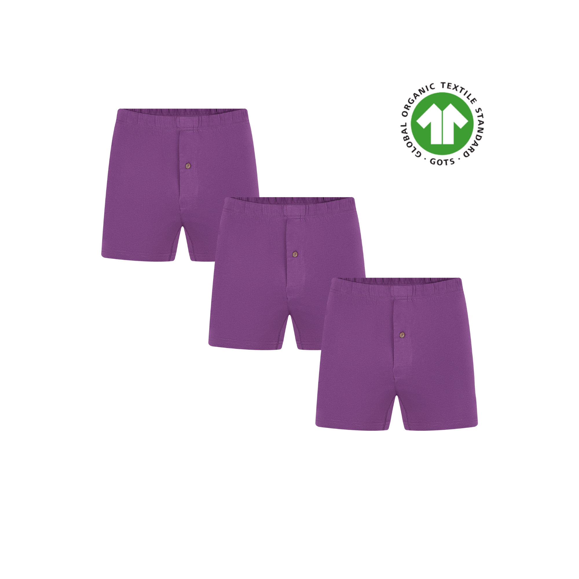 GOTS Sertifikalı Organik Pamuk Erkek Boxer Şort İç Çamaşırı 3'lü Paket