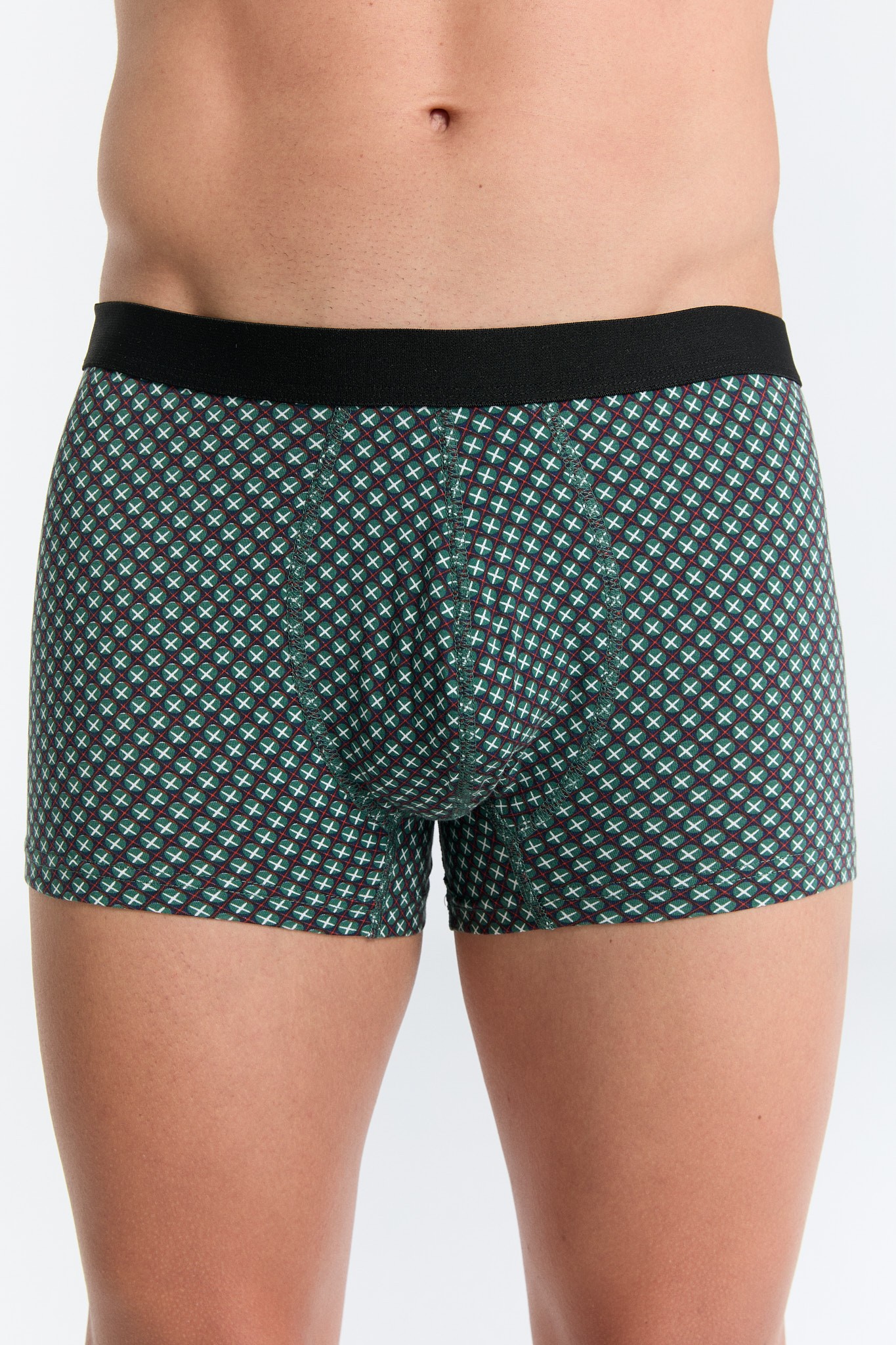 GOTS Sertifikalı Organik Pamuk Erkek Trunk Boxer İç Çamaşırı 3'lü Paket - Mozaik Yeşil