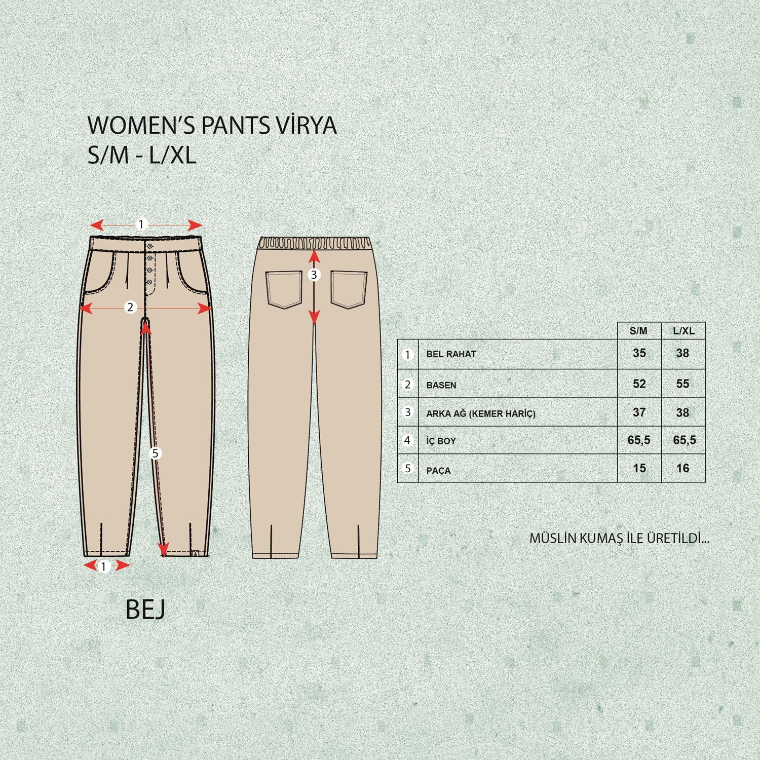 Kadın Pantolon – Virya | %100 Organik Pamuk Müslin