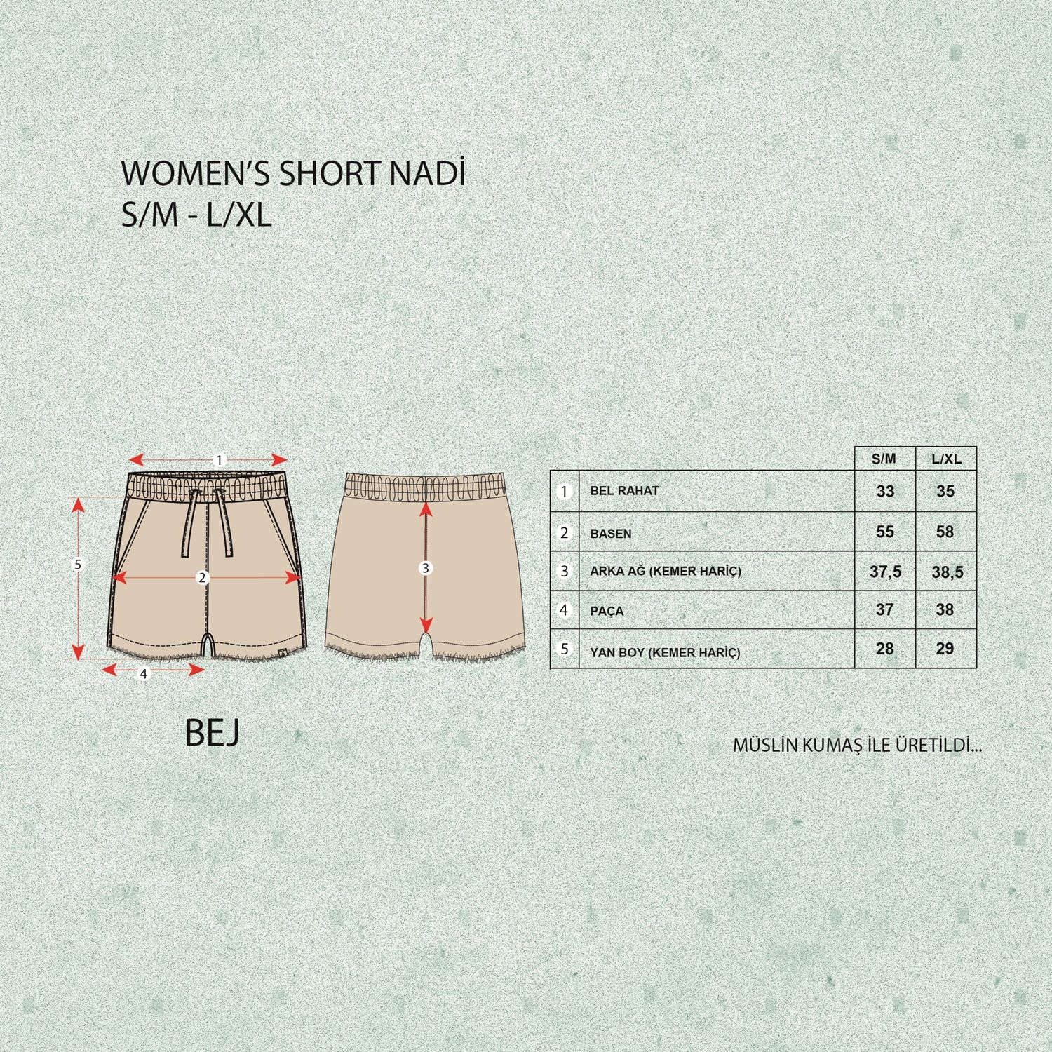 Kadın Şort – Nadi | %100 Organik Pamuk Müslin