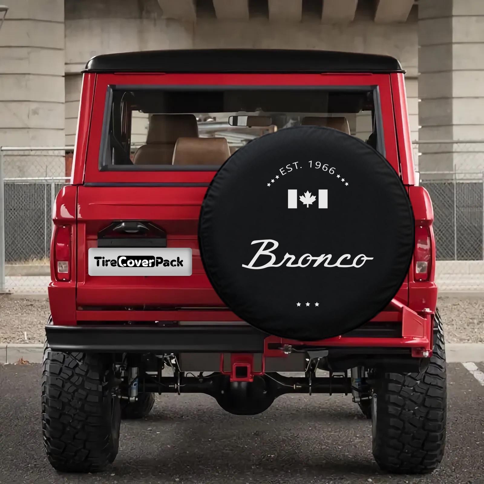 Bronco Canada Flag EST 1966 Spare Tire Cover, PVC Wheel Cover, Soft Tyre Cover, UV Protection Spare Cover, Custom Bronco Tire Cover