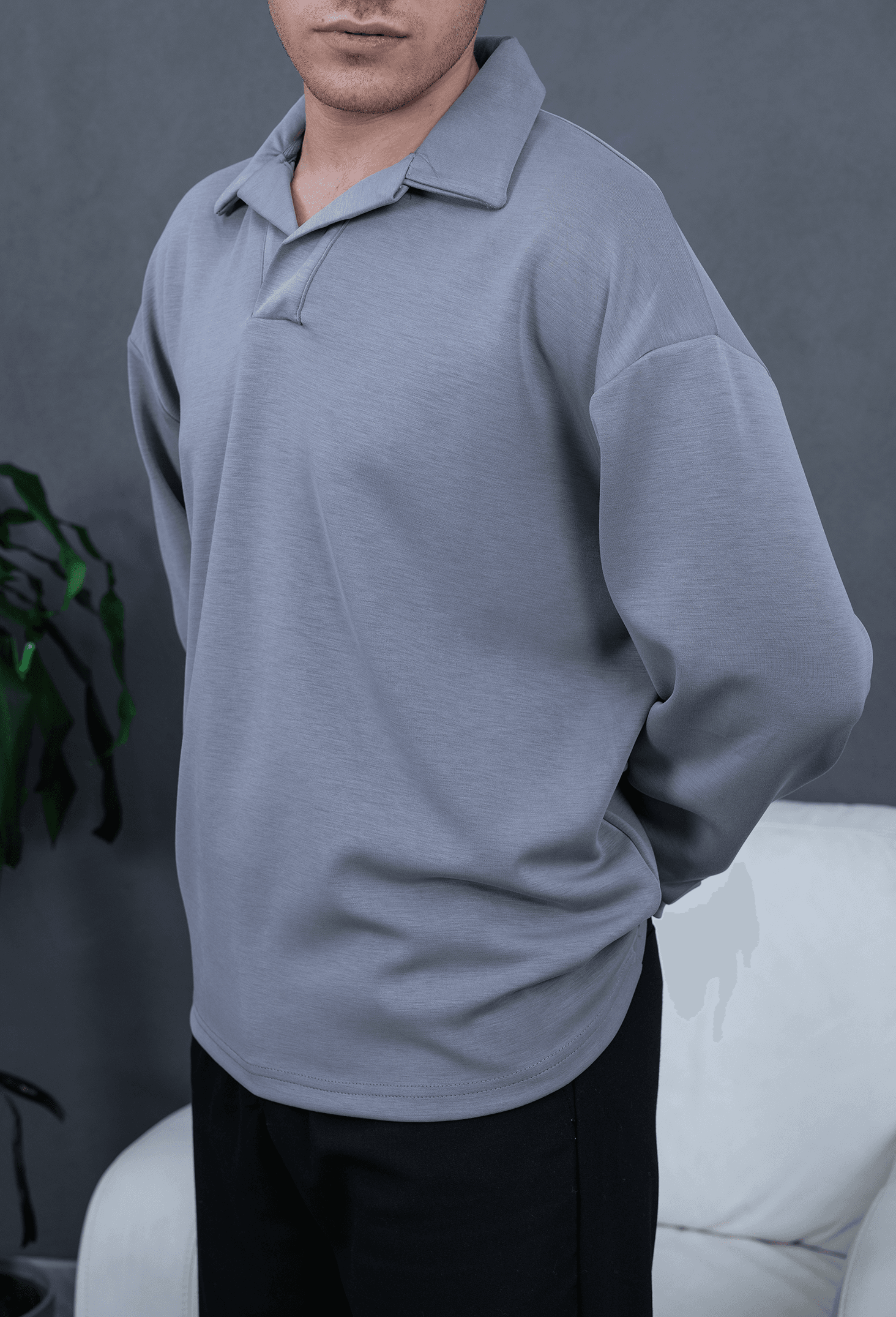 Premium Oysho Kumaş Polo Yaka Sweatshirt