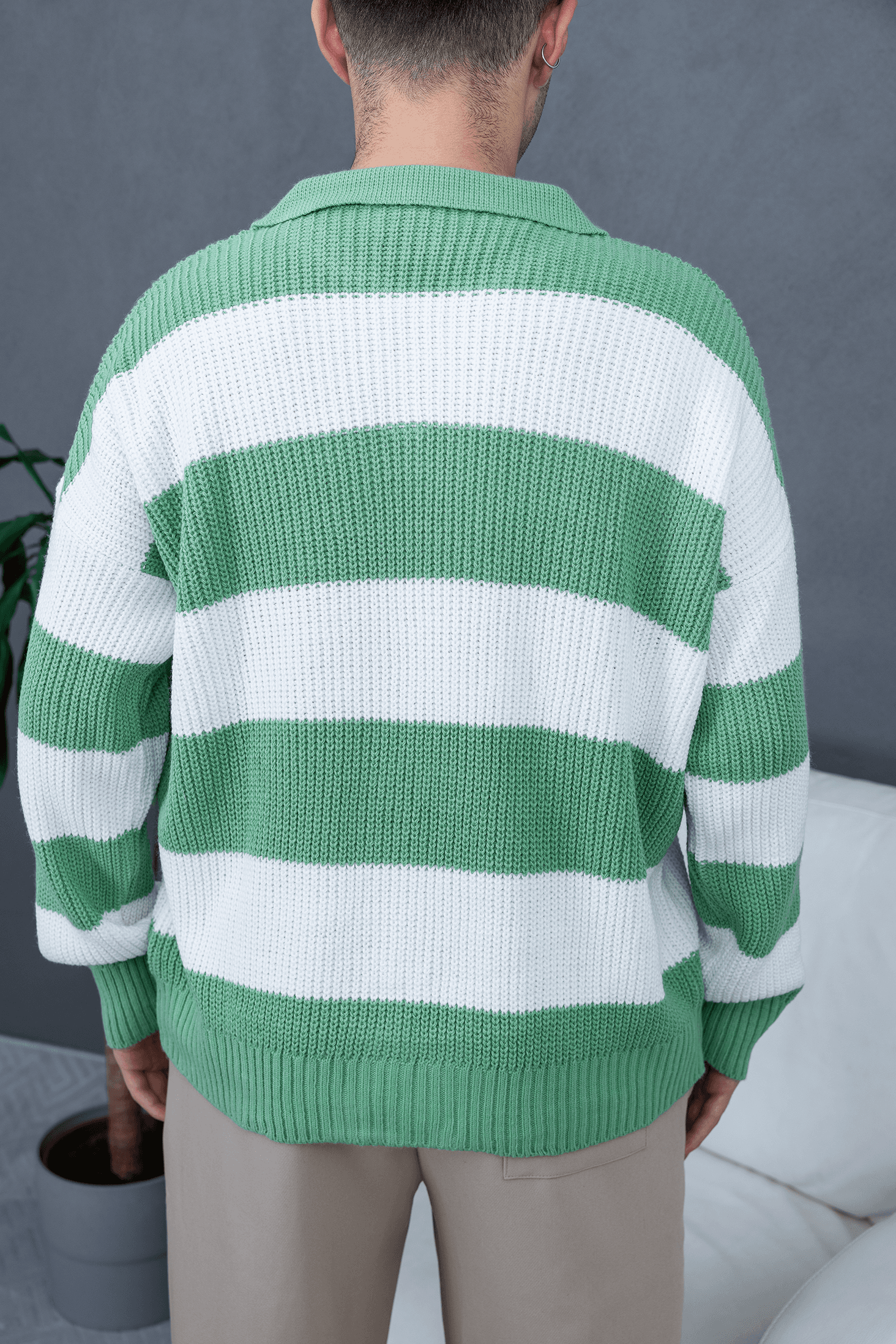 Örgü Polo Yaka Oversize Sweatshirt