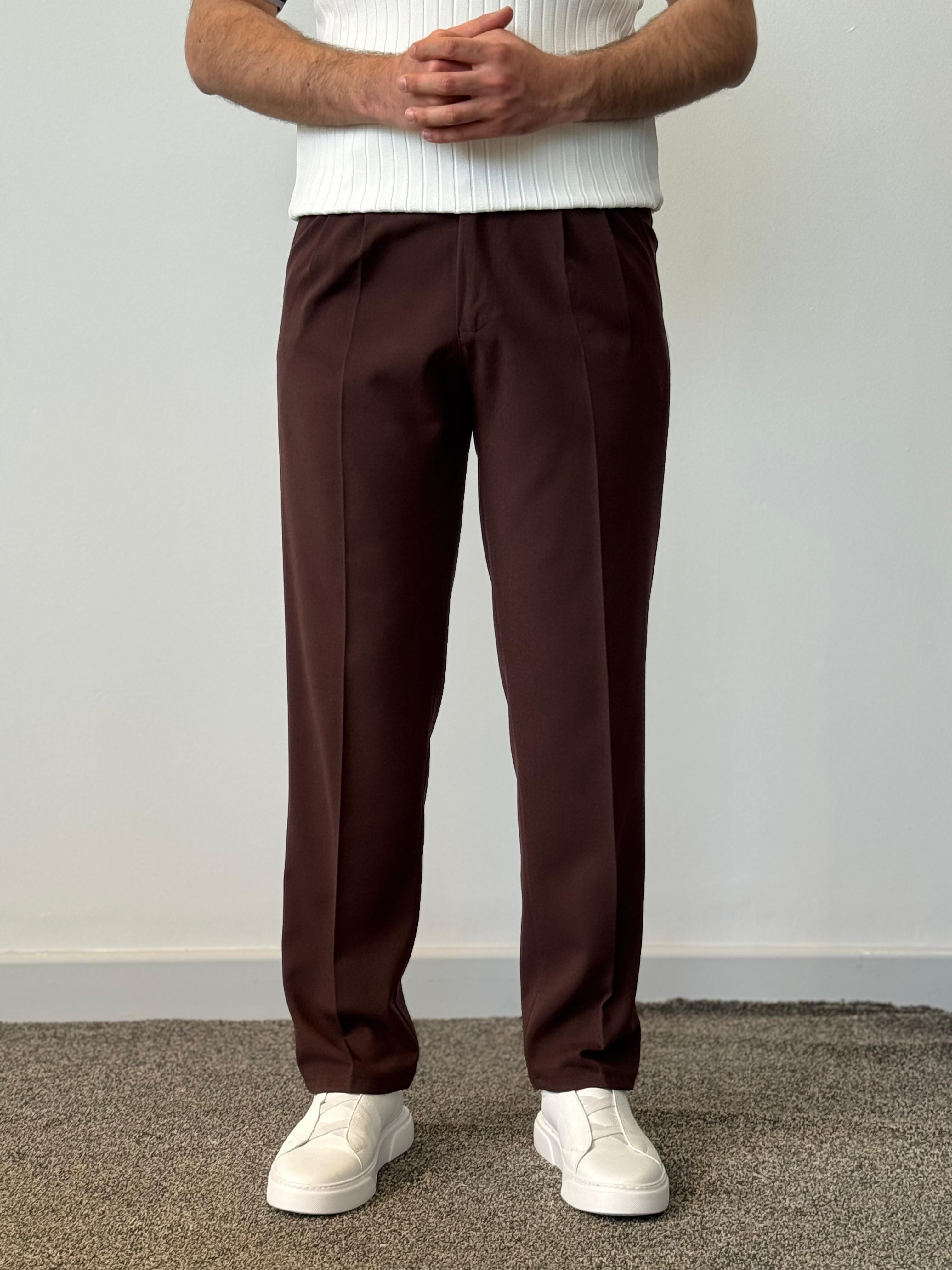 Premium Kalite Baggy Kumaş Pantolon - Kahve