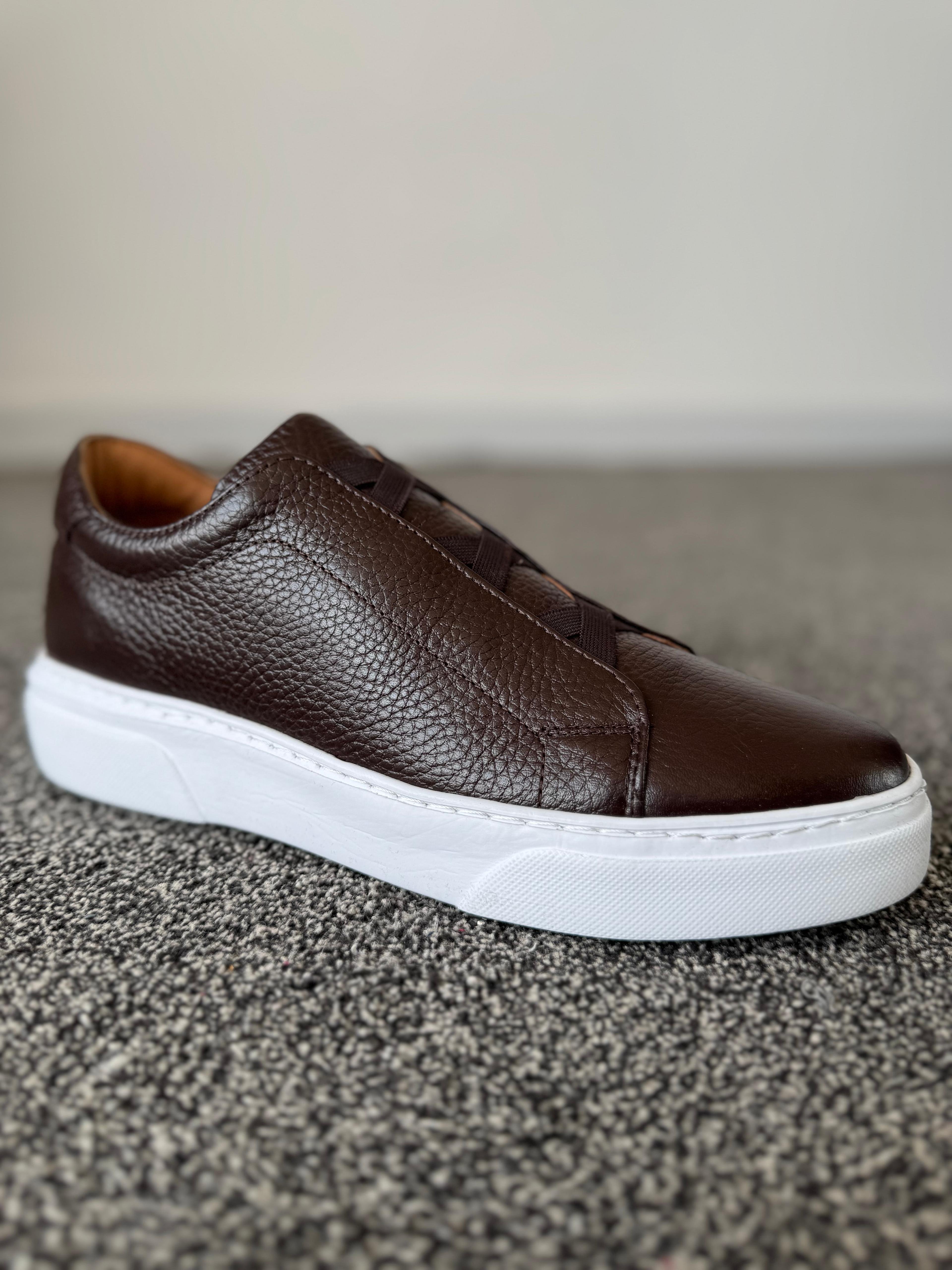Hakiki Deri Eva Taban Yazlık Sneaker - Kahve