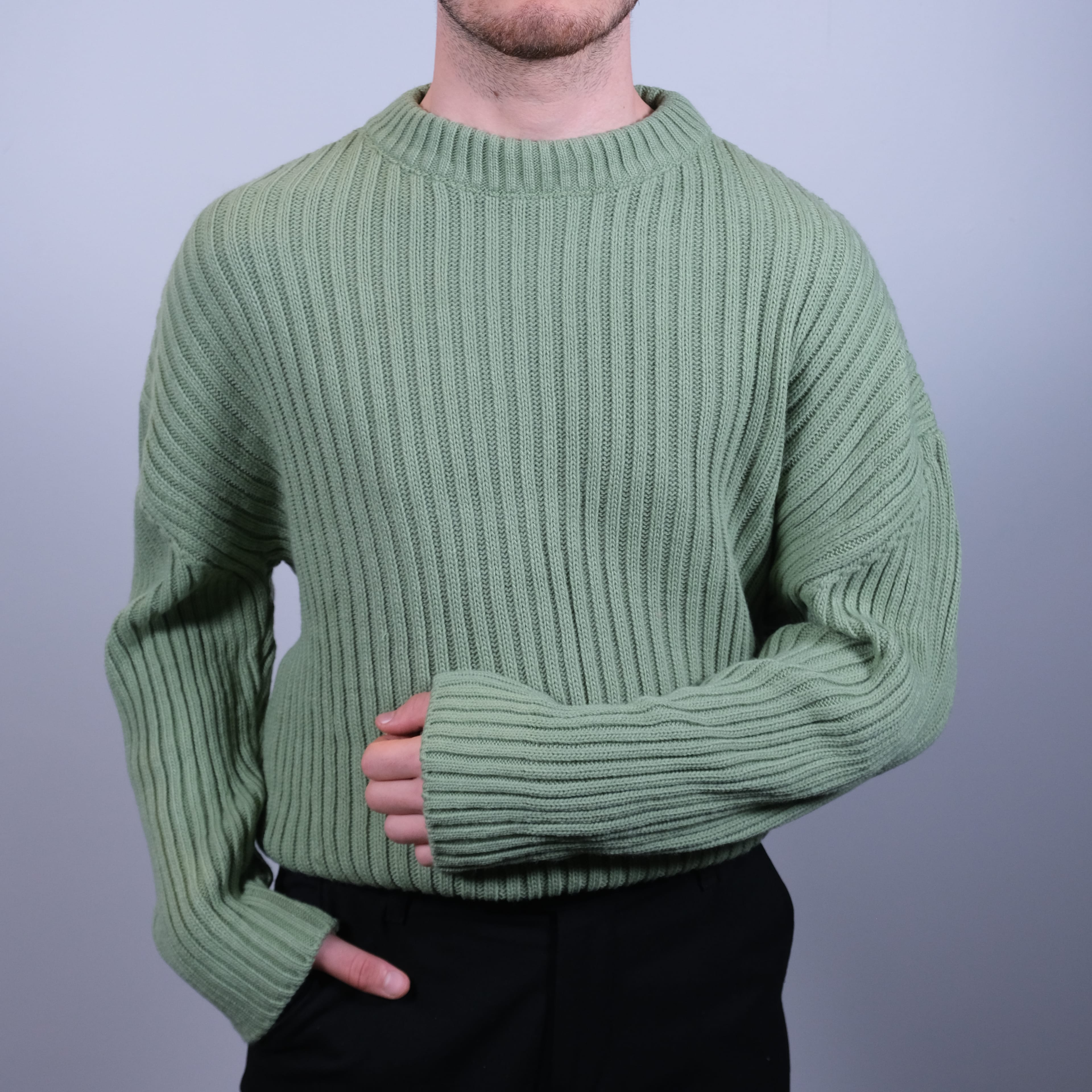 Premium Kalite Selanik Örgü Oversize Kazak - Yeşil
