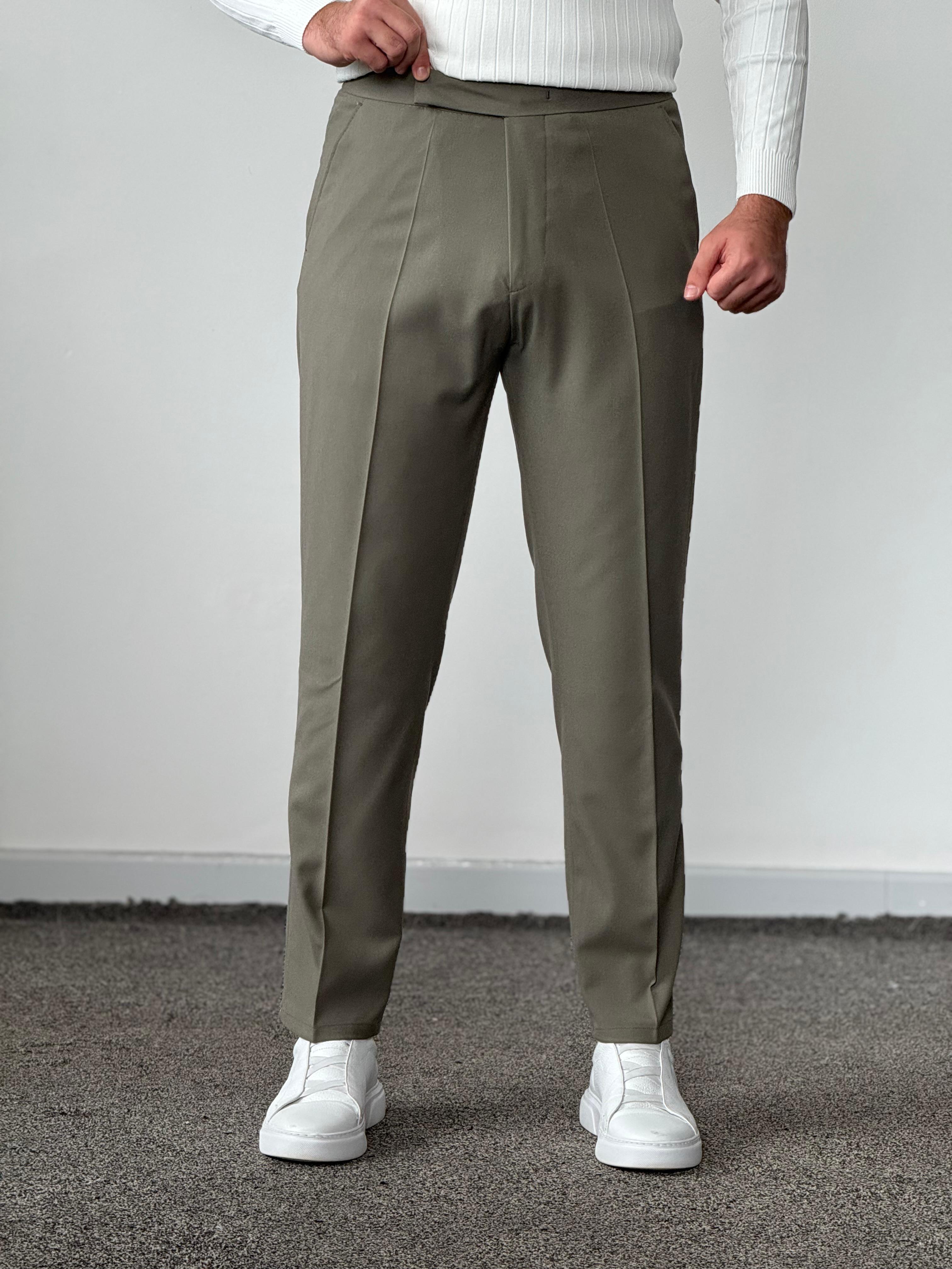 Premium Kalite Çift Tokalı Regular Fit Kumaş Pantolon - Yeşil