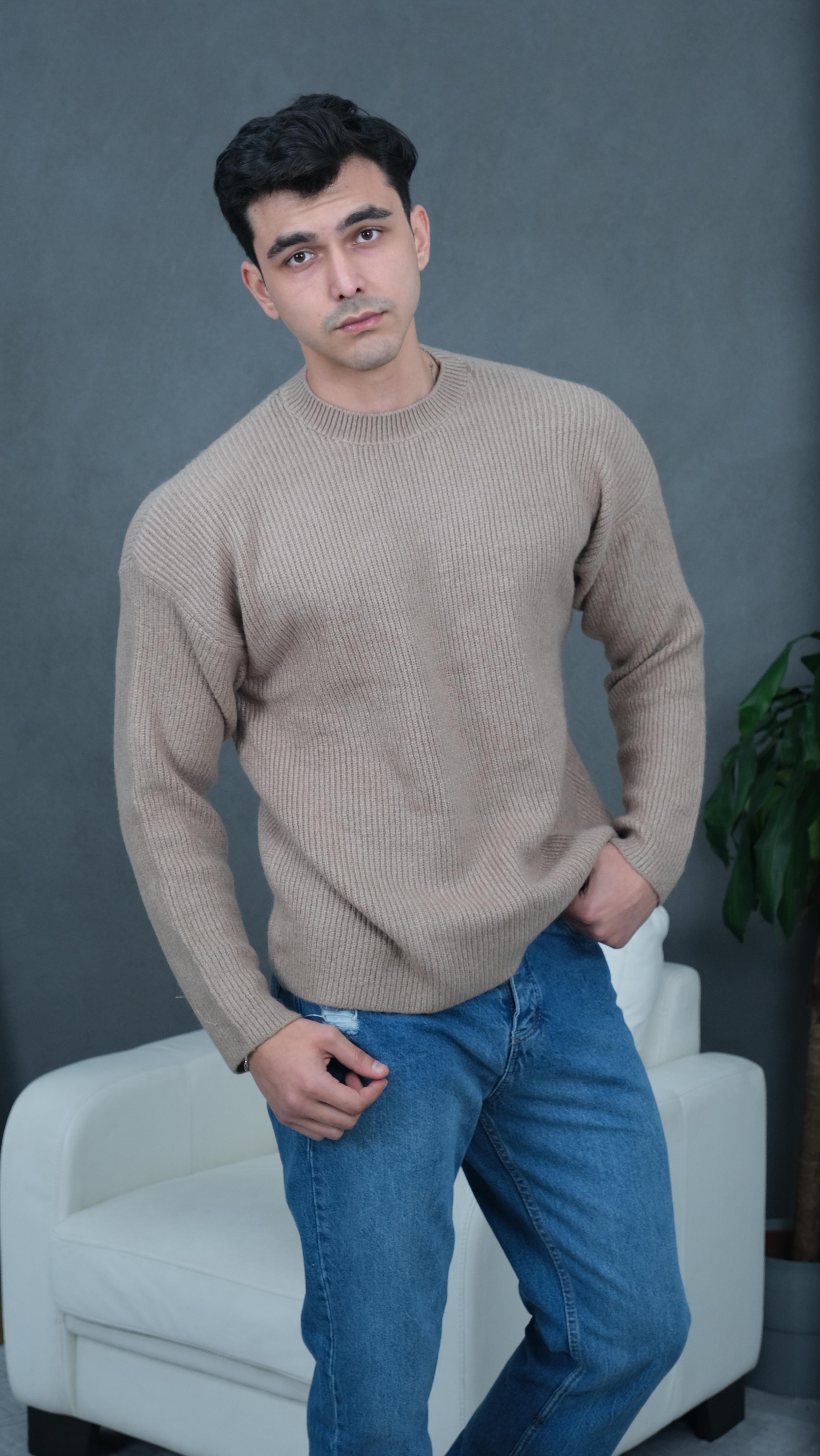 Örgü Nakış Detaylı Sweatshirt - Bej