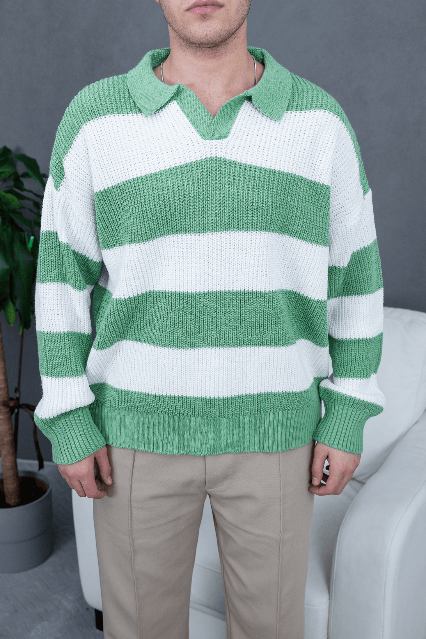 Örgü Polo Yaka Oversize Sweatshirt