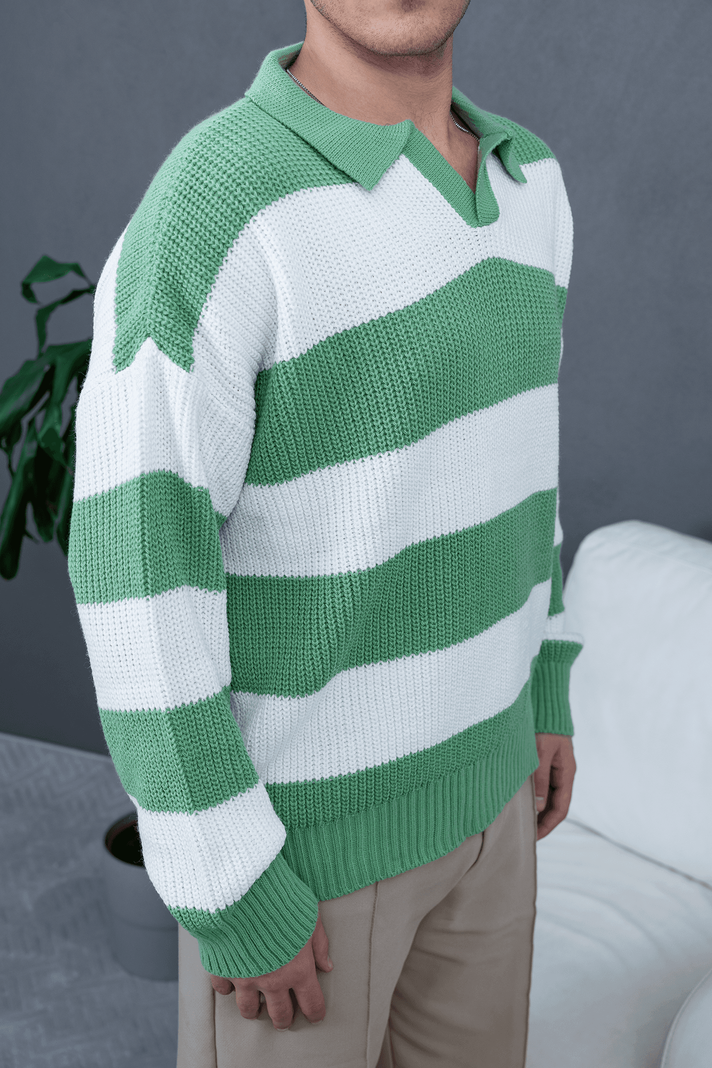 Örgü Polo Yaka Oversize Sweatshirt