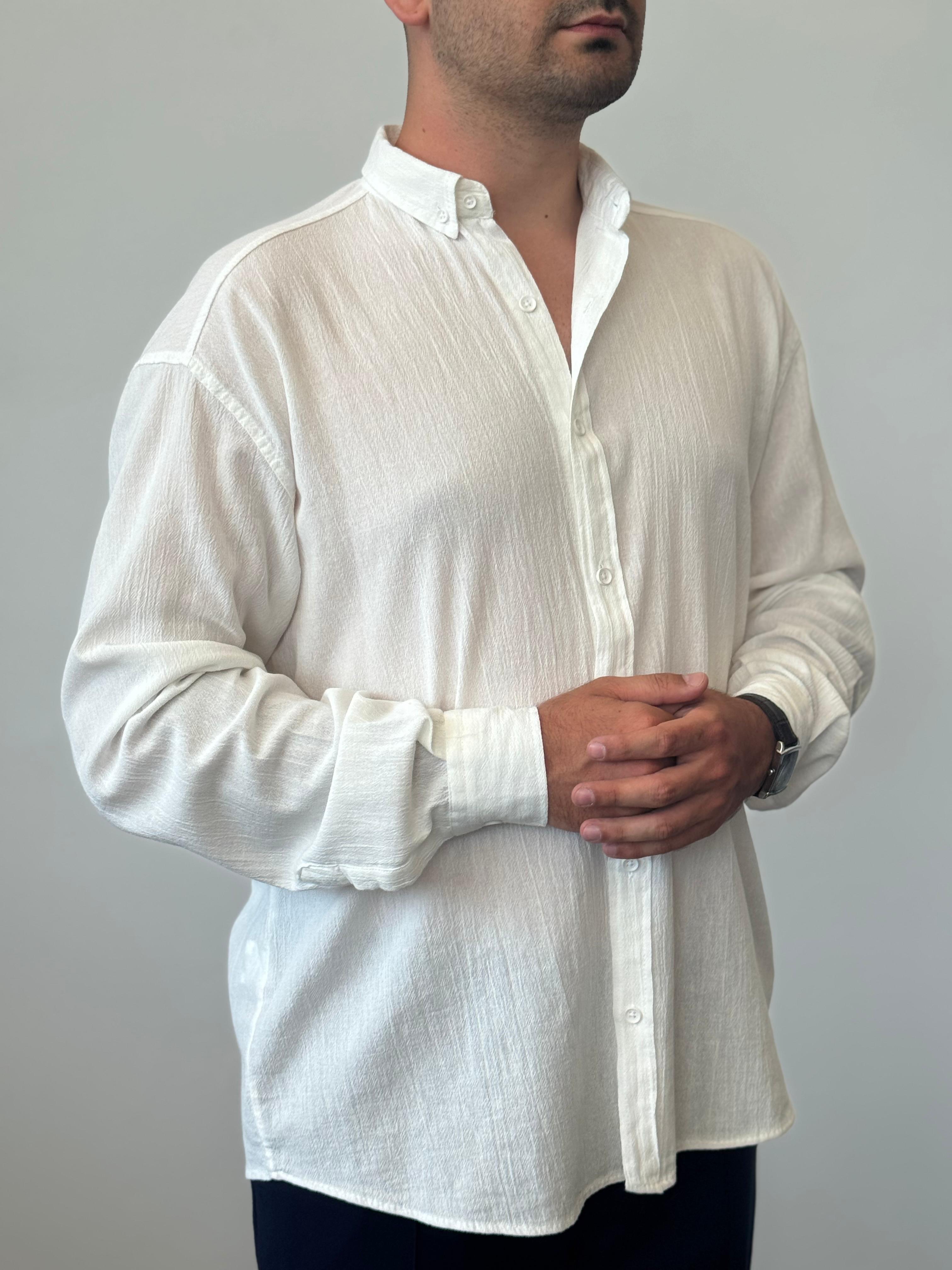 Yüksek Kalite Kırınkıl Keten Oversize Gömlek