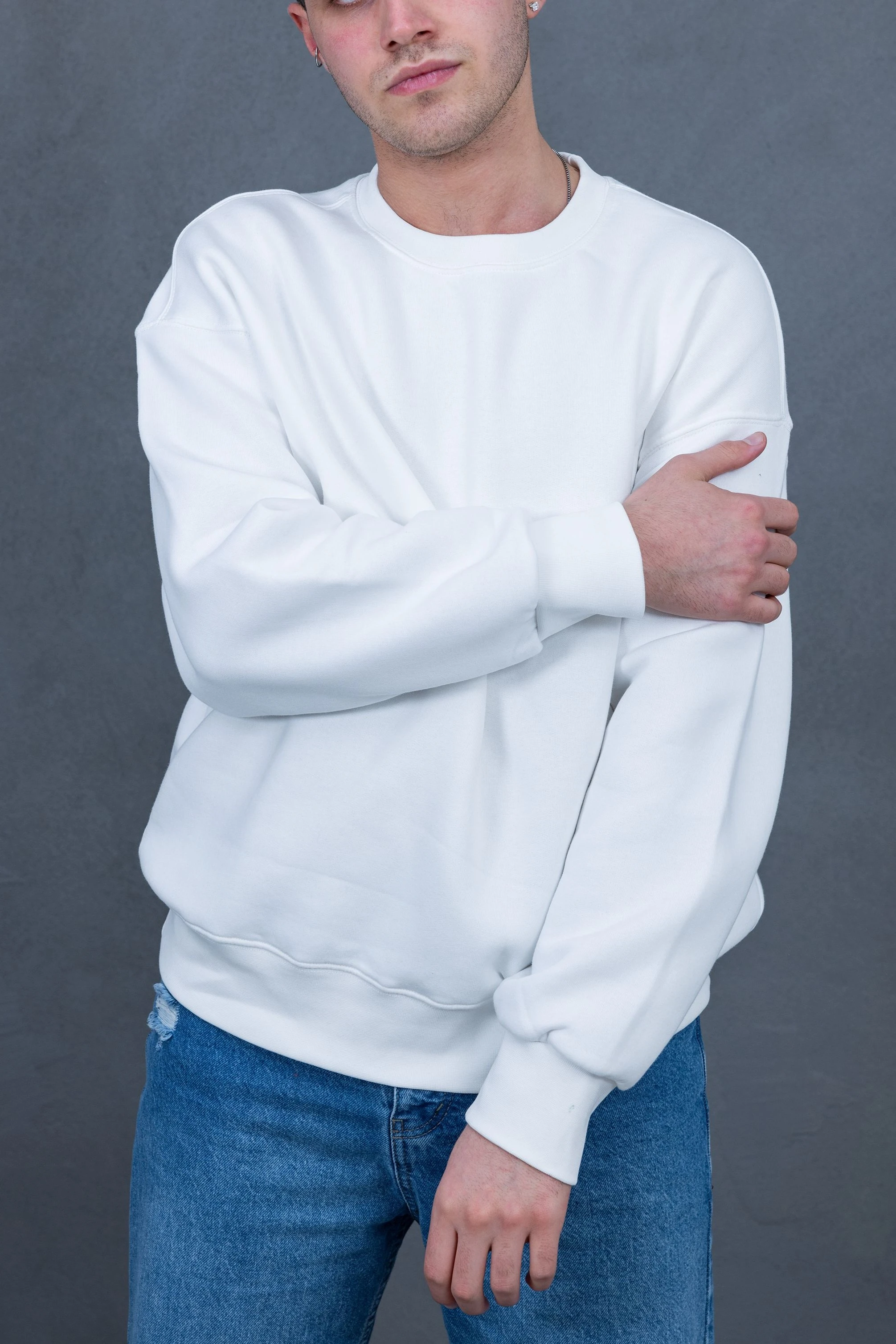 Üst Düzey Kalite 3 İplik Şardonlu Basic Sweat - Beyaz