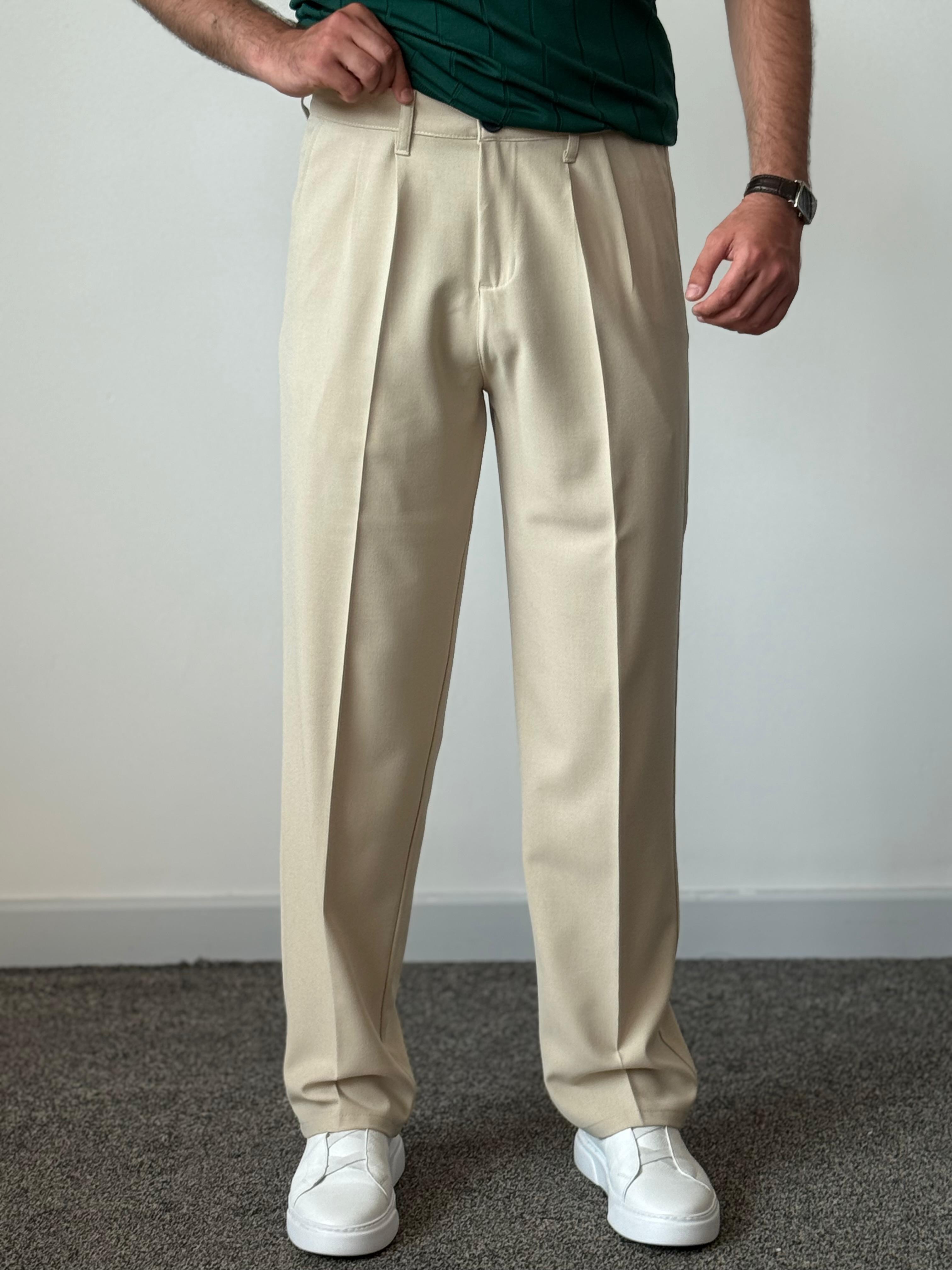 Premium Kalite Baggy Kumaş Pantolon - Bej