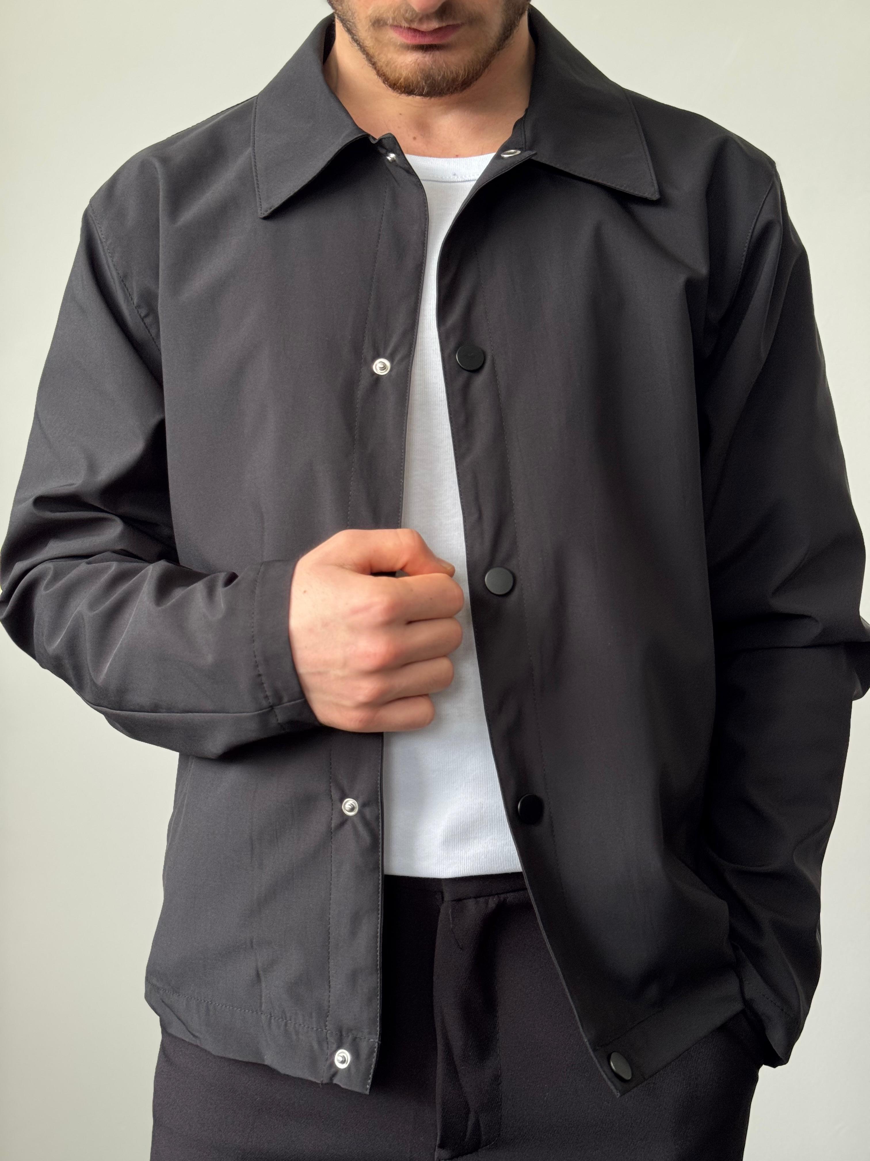 Paraşüt Esnek Kumaş Premium Kalite Düğmeli Ceket  - Siyah
