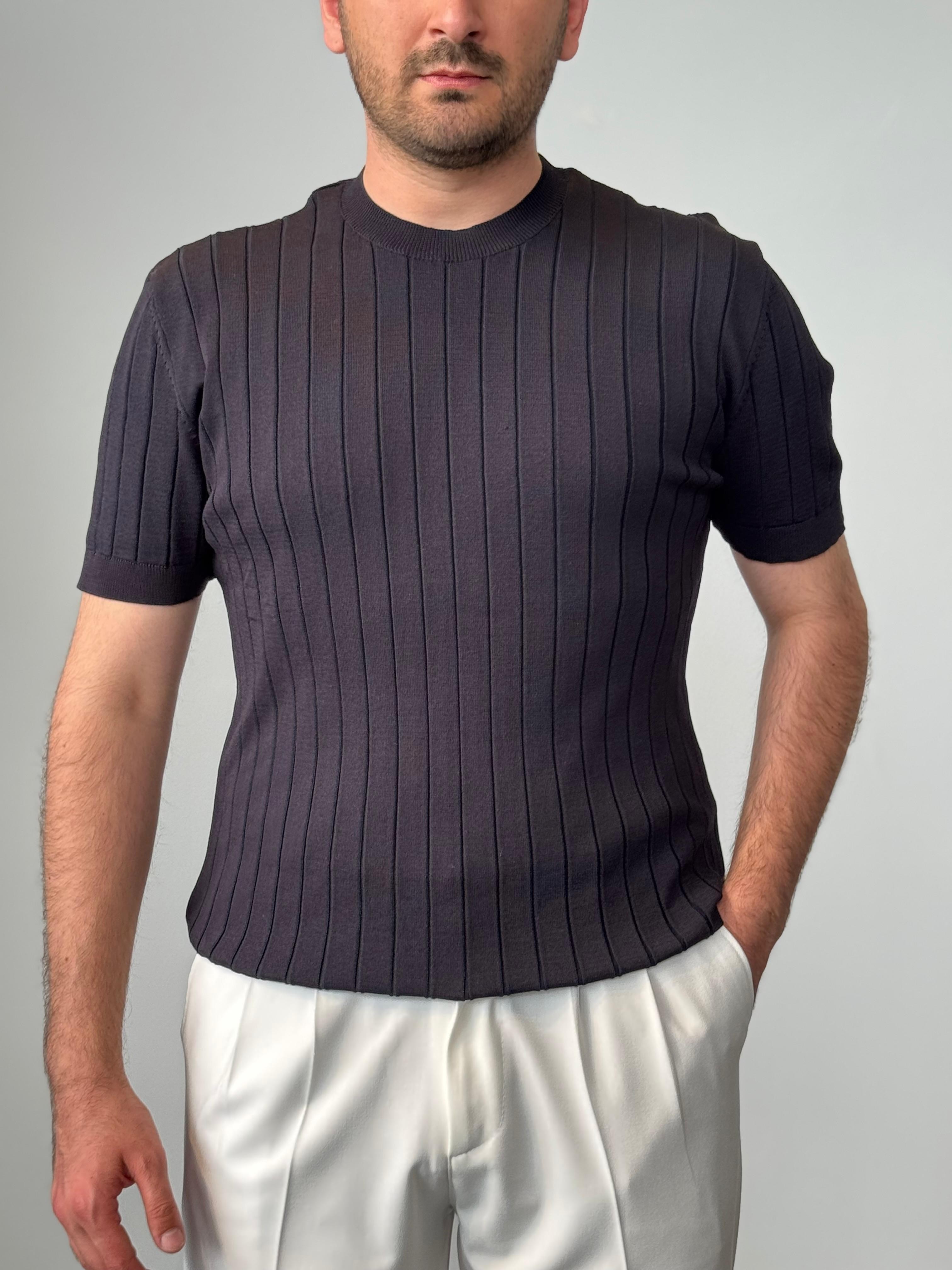 Premium Kalite Regular Fit Çizgili Triko  - Lacivert