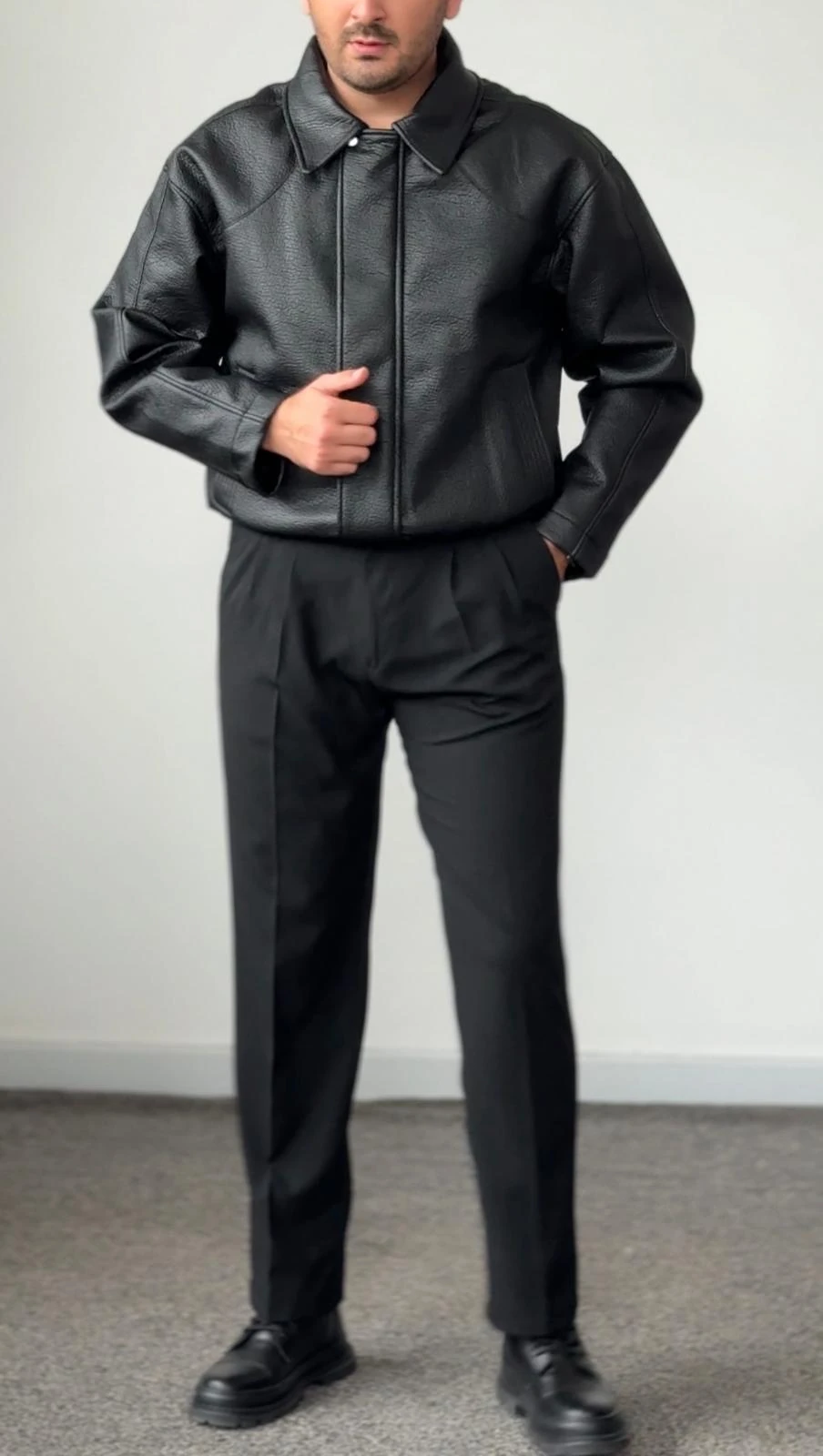 KOMBİN Deri Ceket+Pantolon+Tişört (Kemer Hediyeli)