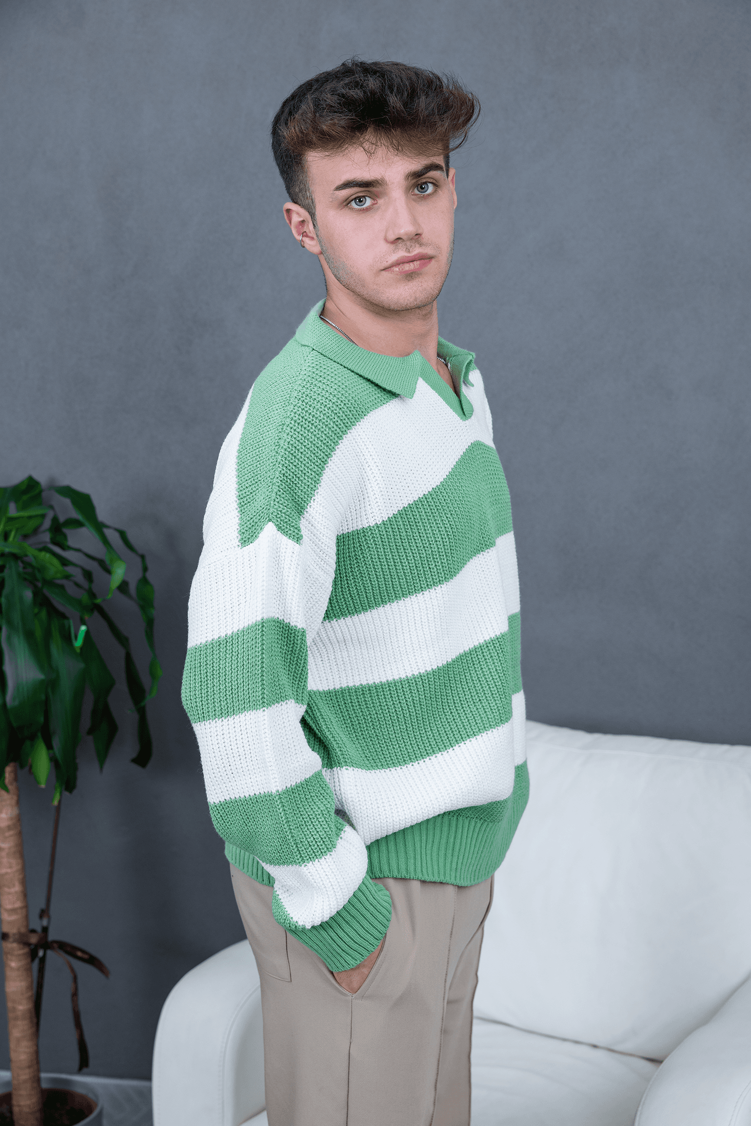 Örgü Polo Yaka Oversize Sweatshirt