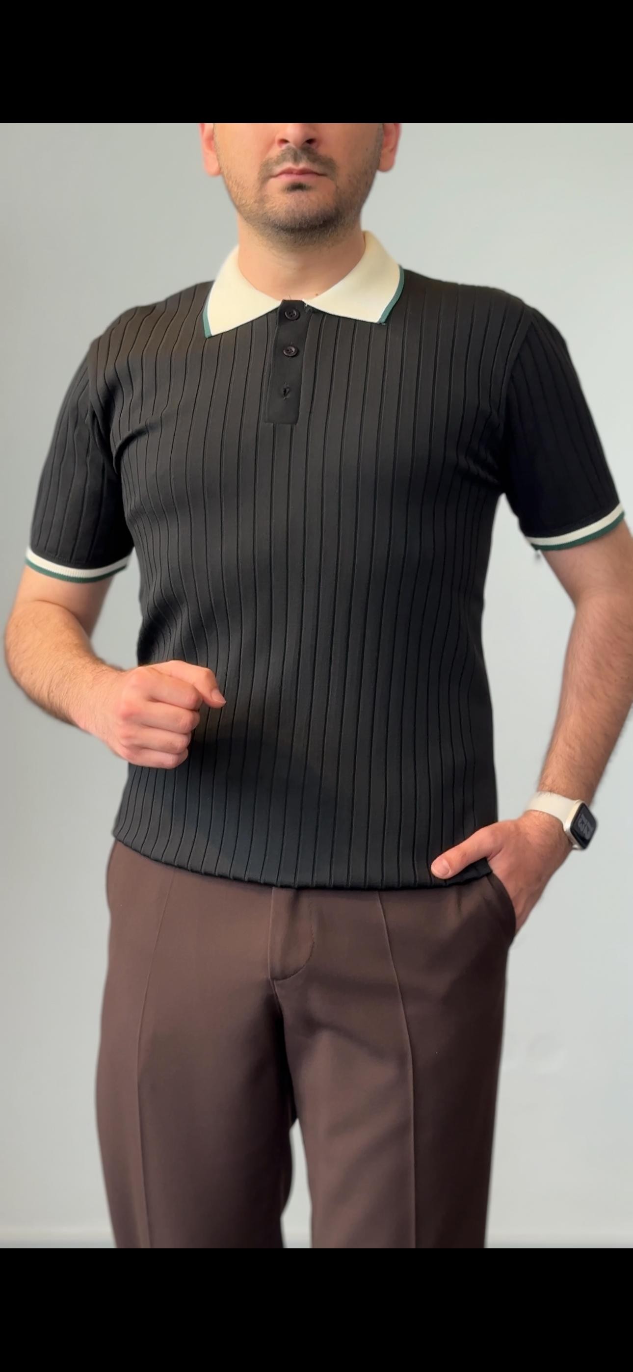 Premium Kalite Çizgili Polo Yaka Triko