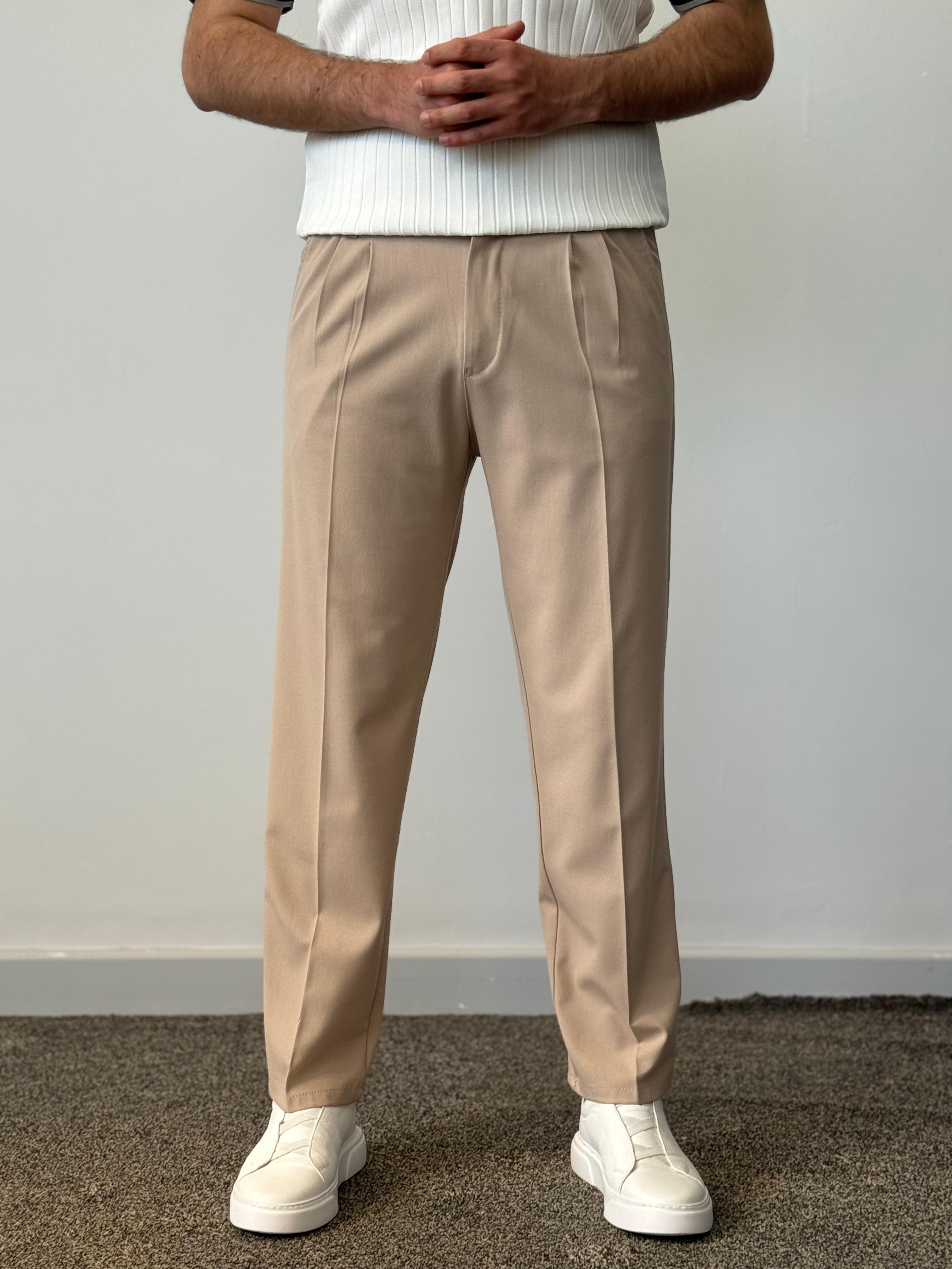 Premium Kalite Baggy Kumaş Pantolon - Bej