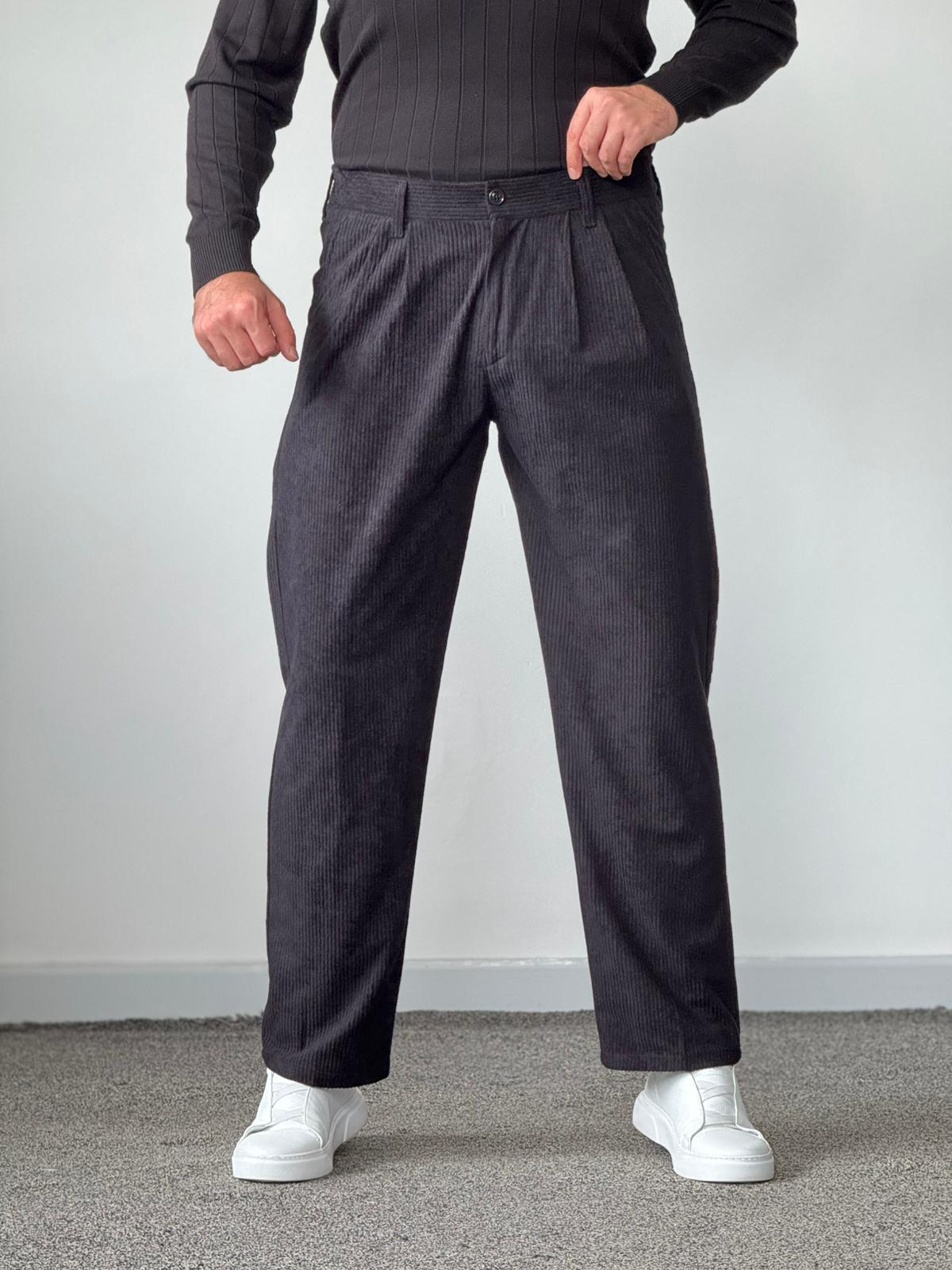 Premium Kalite Baggy Kadife Pantolon - Siyah