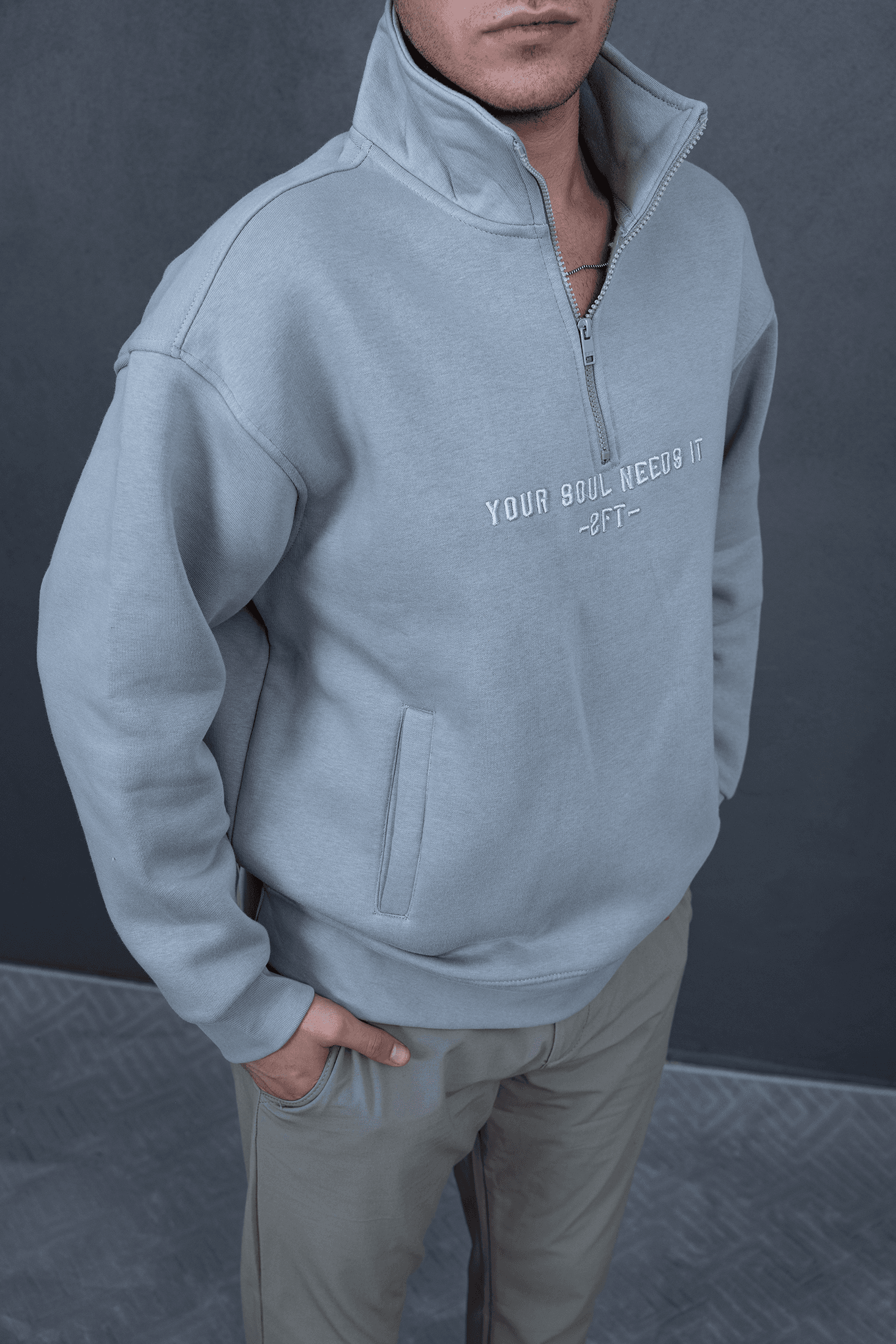 Fermuarlı Nakışlı Sweatshirt